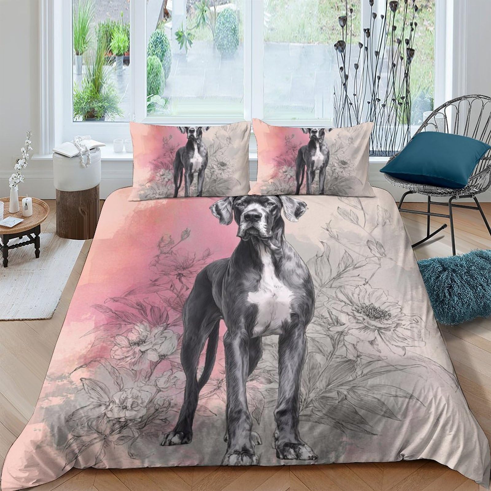 Housse de couette microfibre respirante et douce avec motif grand chien en relief
