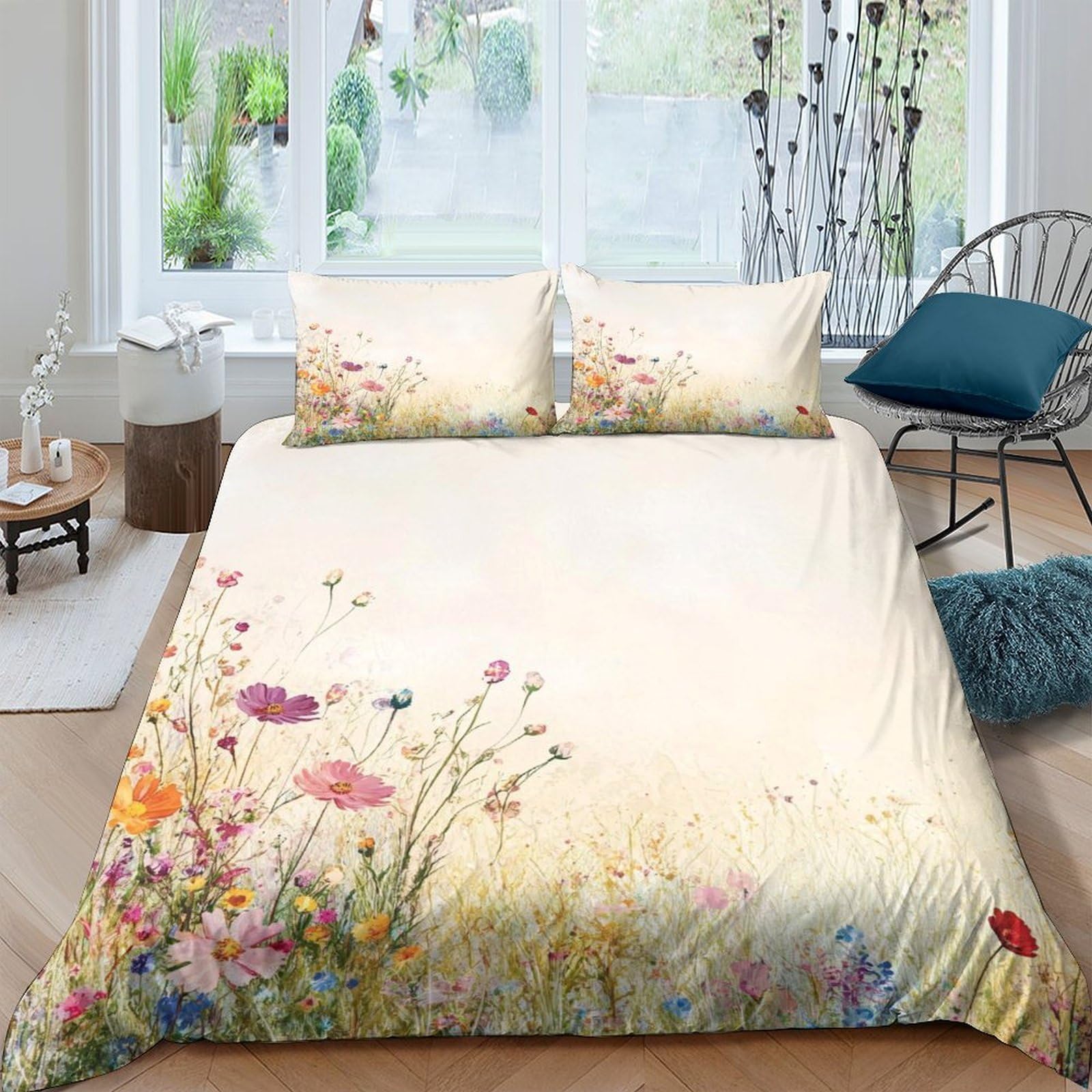 Ctjqhvkz Style-8 3D Printed Wildflower Meadow Fitted Sheet Microfiber Soft Breathable Sunrise Field Mattress Cover For Bedroom Guest Room Decor Single（135X200cm）