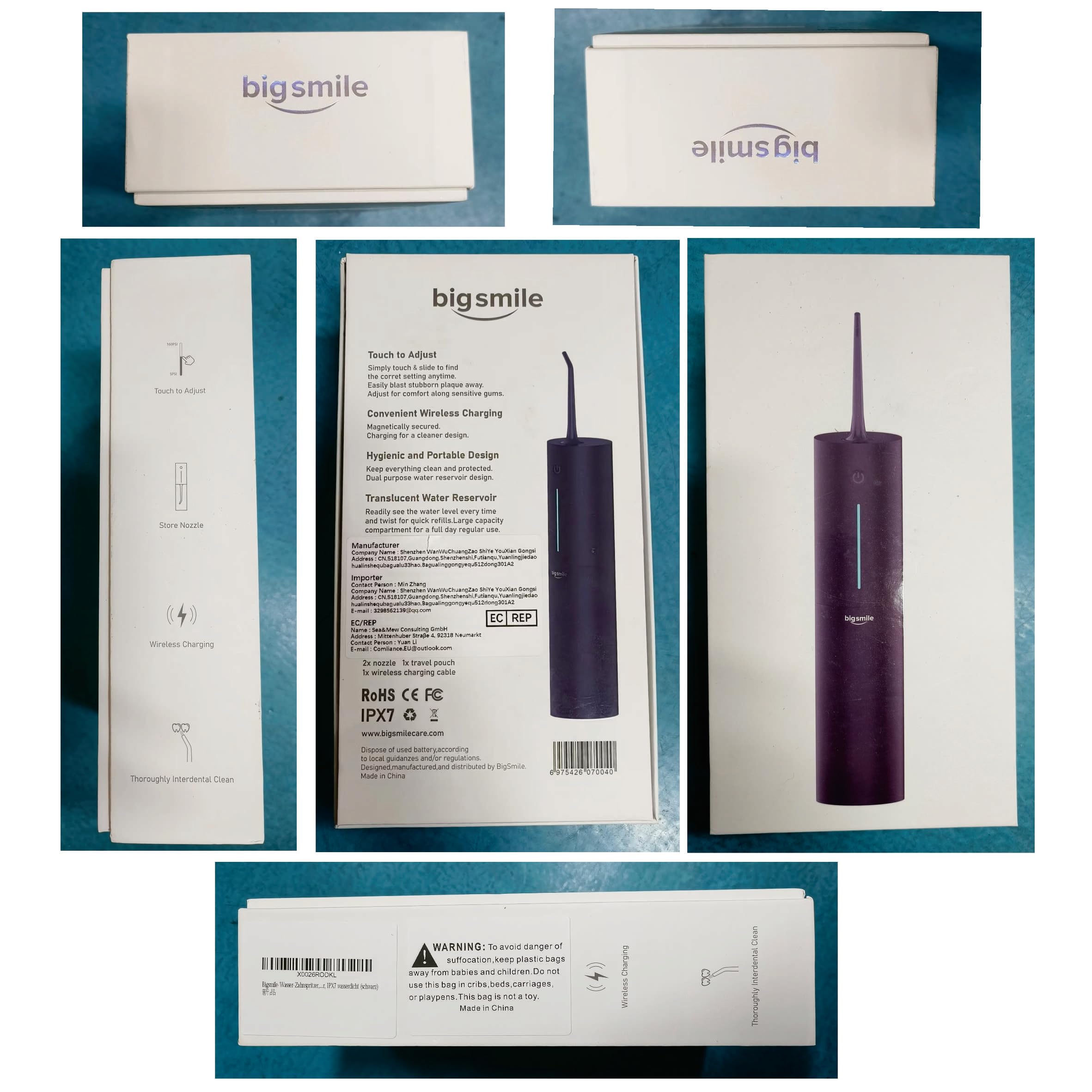 Bigsmile Wasserzahnseide, tragbarer Mundreiniger, wiederaufladbarer Reisemundreiniger, professioneller elektrischer Zahnspritzer, IPX7 wasserdicht, Effektiv den Mund sauber und gesund halten (schwarz)