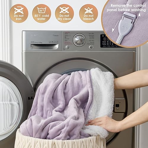 Miniatura 97 de EHEYCIGA Manta térmica – Manta térmica con 9 niveles y apagado automático, suave y acogedora manta lavable de sherpa, 50 x 60 pulgadas Marrón