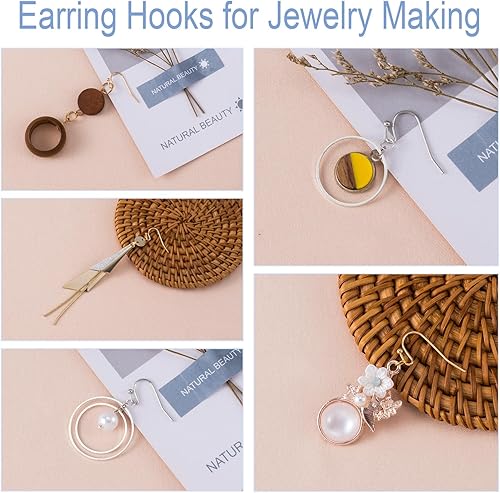 Miniatura 2 de PAGOW 400 ganchos para aretes para hacer joyas, alambres hipoalergénicos para las orejas, ganchos de pez, extremo de bola con anillos de salto,
