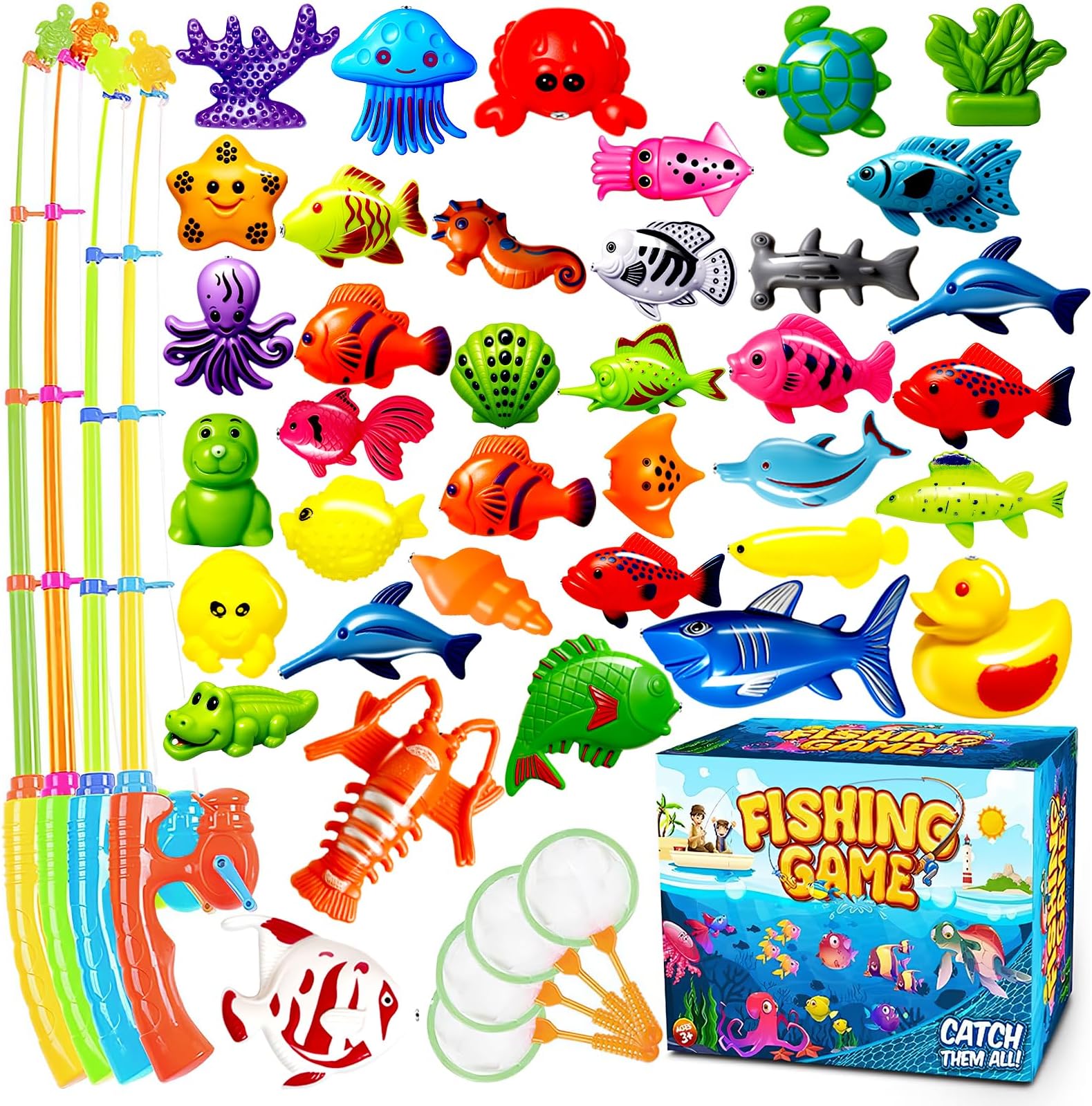 Goody King Magnetic Fishing Game Pool Toys for Kids - Bath Outdoor Indoor Carnival Party Water Table Fish Toys for Kids Age 3 4 5 6 Years Old 2 Players Gift (Large)