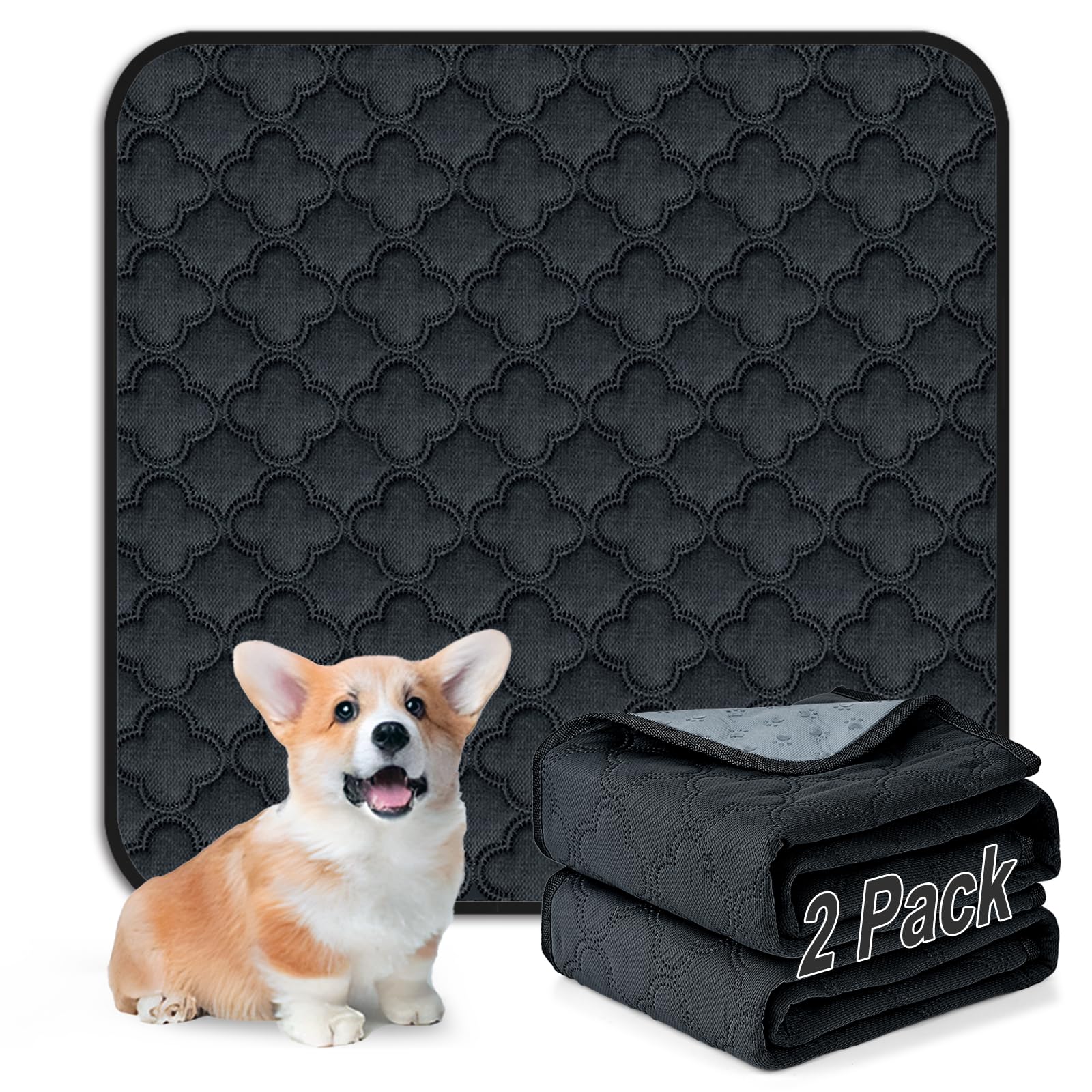 FunFurry Washable Pee Pads for Dogs - 2 Pack Reusable Pee Pads，Waterproof Puppy Pads，Pet Training Pads，Super Absorbent with Dog Paw Shape Non-Slip Backing (Dark Grey, 24" X 24" - 2 Pack)
