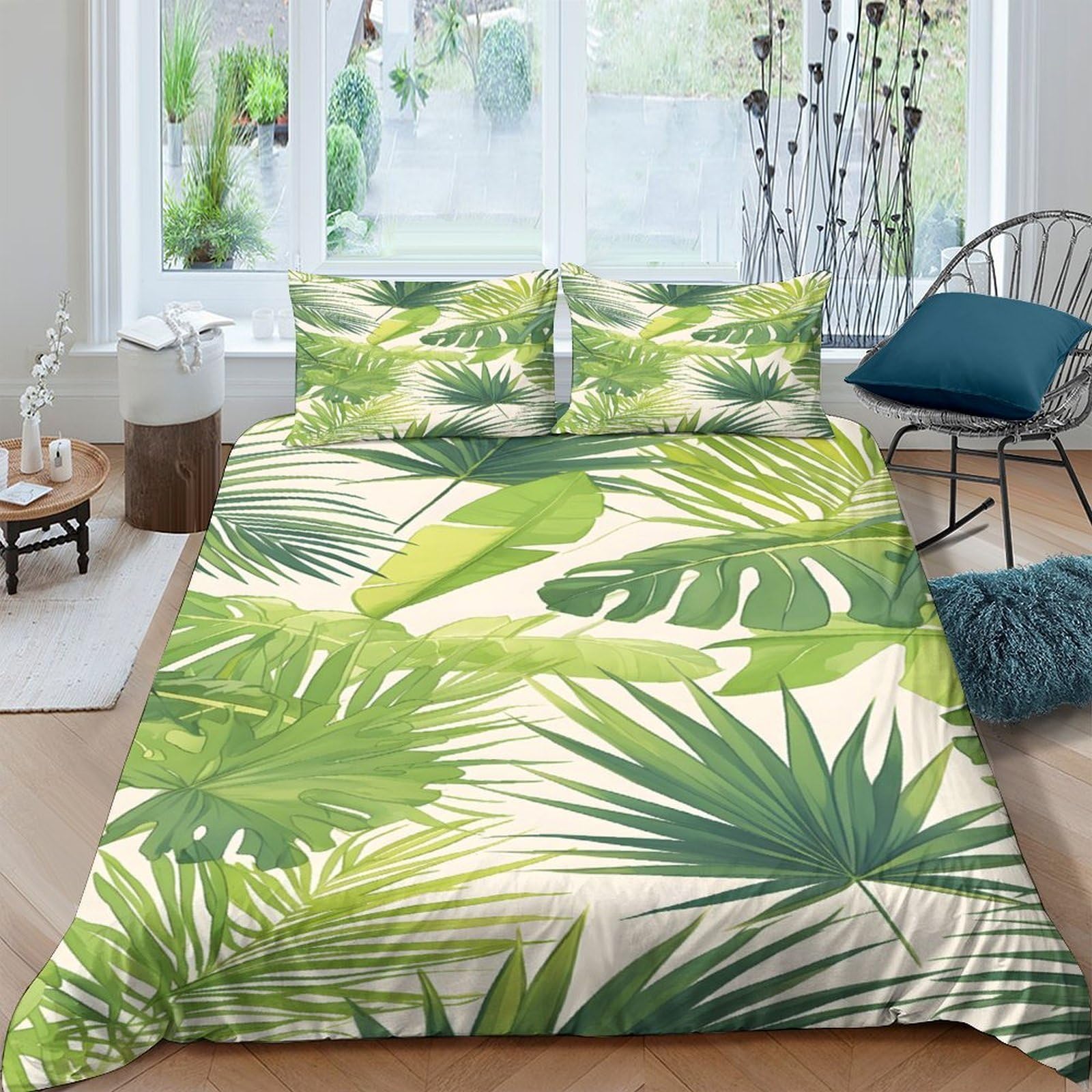 Ctjqhvkz Style-3 3D Printed Tropical Leaf Fitted Sheet Microfiber Green Botanical Jungle Mattress Cover For Bedroom Guest Room Décor Single（135X200cm）