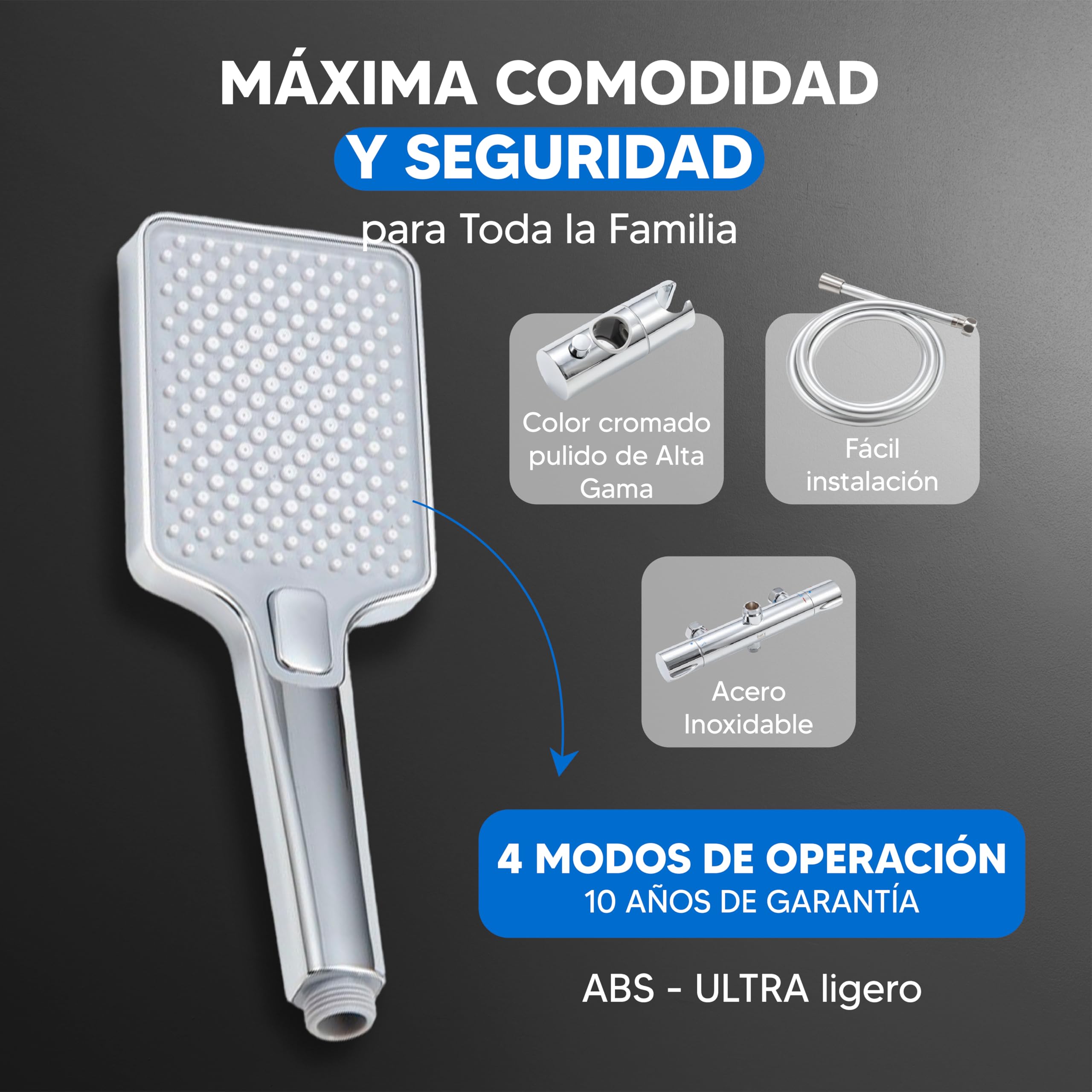 INEX EUROPA Columna de Ducha Termostática Cromado Pulido 2 Modos de Operación Alcachofa de Mano y Cabezal Cuadrado – y 10 Años de Garantía, para instalaciones de ducha con plato