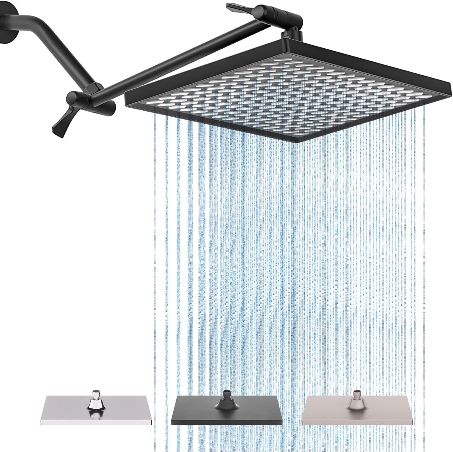 Cobbe Rainfall Shower Head for Bathroom, 11.8 Inch Large Rectangular with Adjustable Stainless Steel 11 Inch Extension Arm - Premium Quality Luxury Experience, 1-Min No Tools Installation, Black