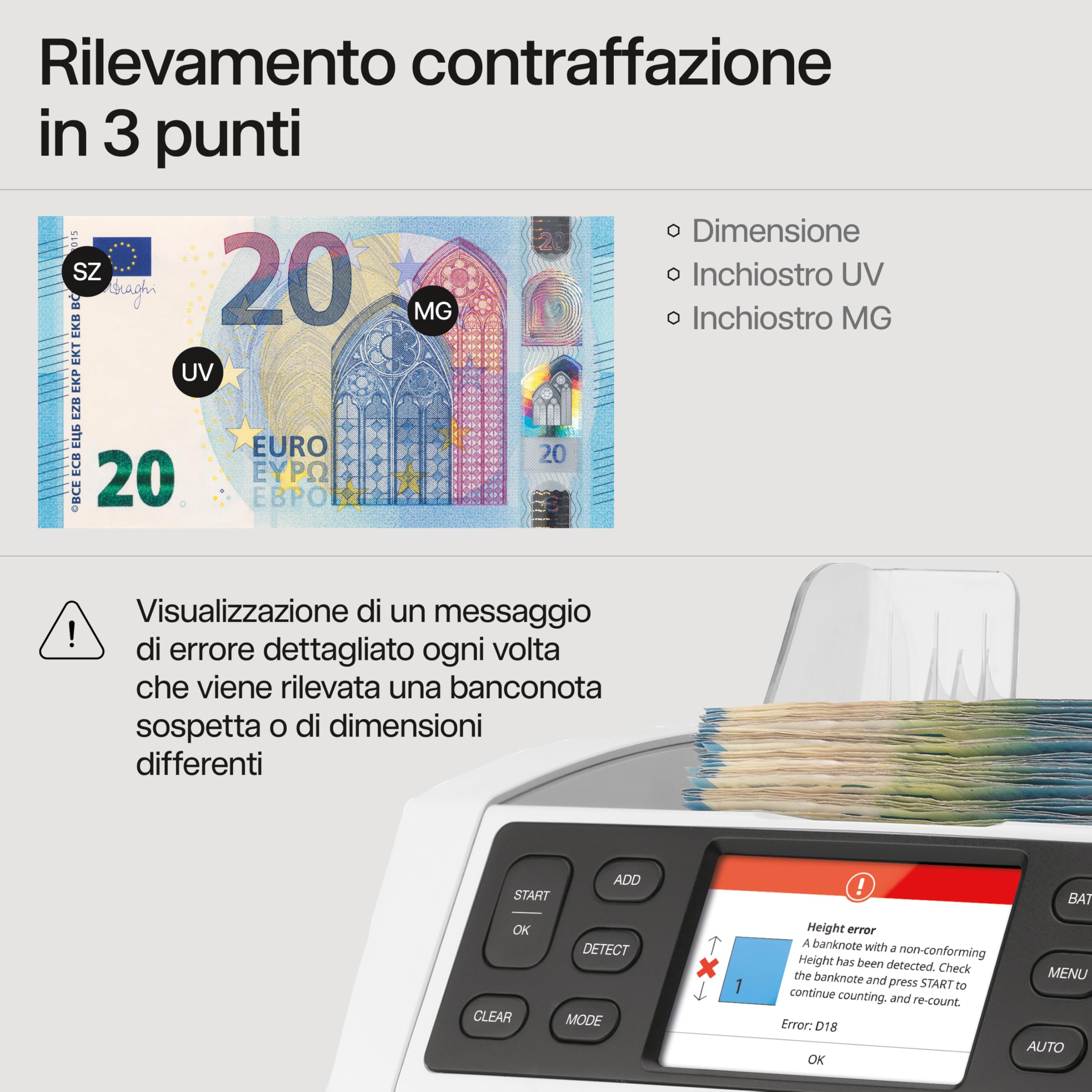 Safescan 2850 contabanconote che conta banconote ordinate - Contabanconote con verifica banconote a 3 punti - Contabanconote con interfaccia multilingue