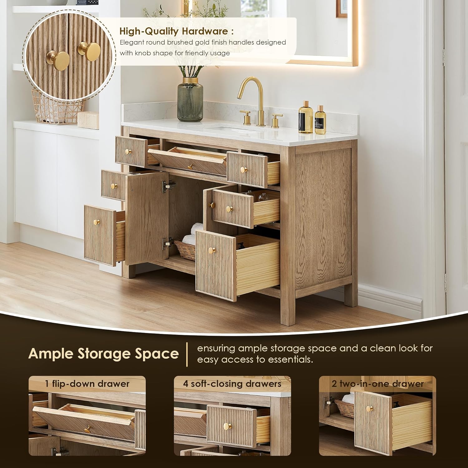 ALTAIR 48 Inch Bathroom Vanity with Sink Modern Single Vanities Large Storge Cabinet with Ceramic Sinks Countertop Soft Closing Doors and Dovetail Drawers Pre-Assembled
