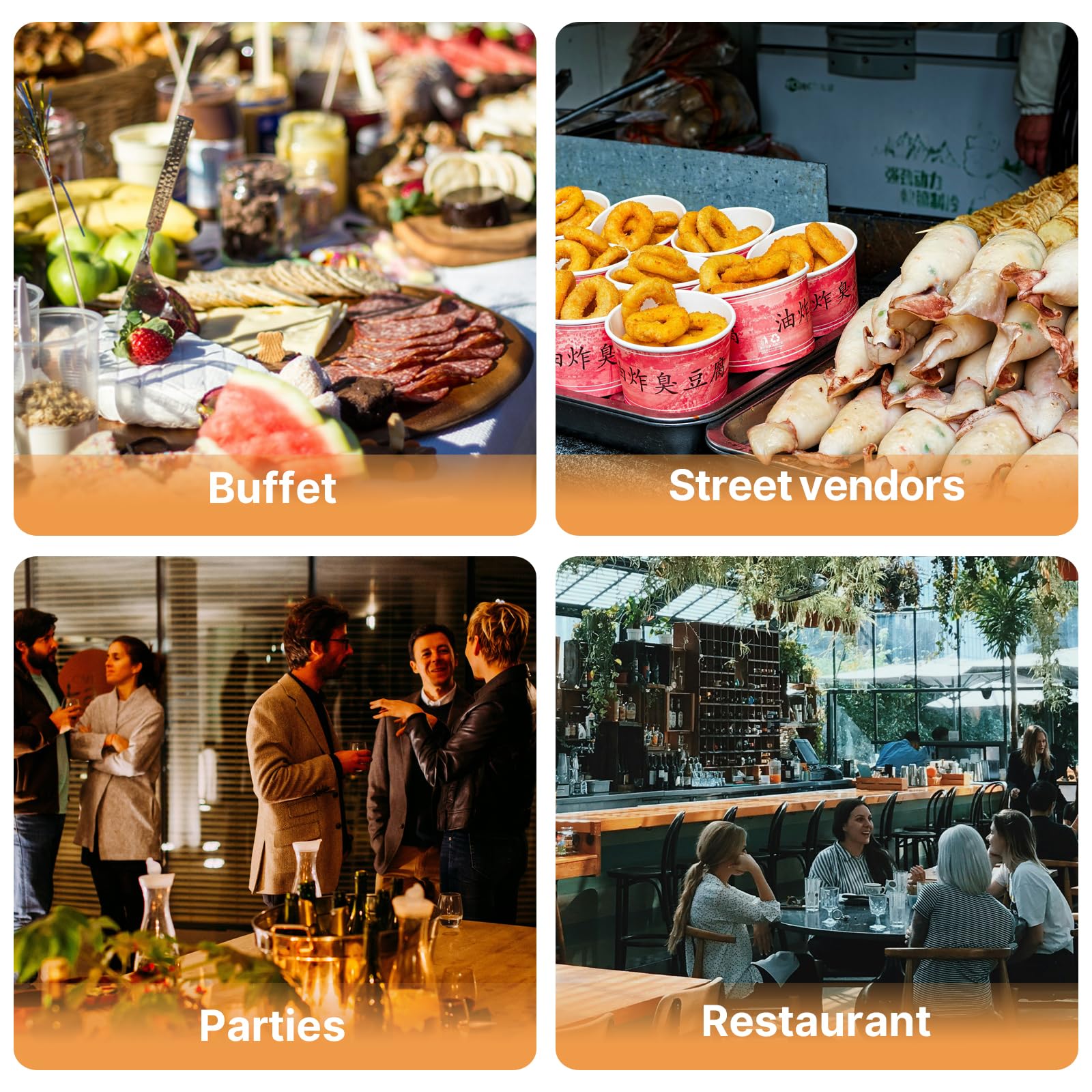 Contenedor de exhibición de alimentos para encimera (6 sartenes)