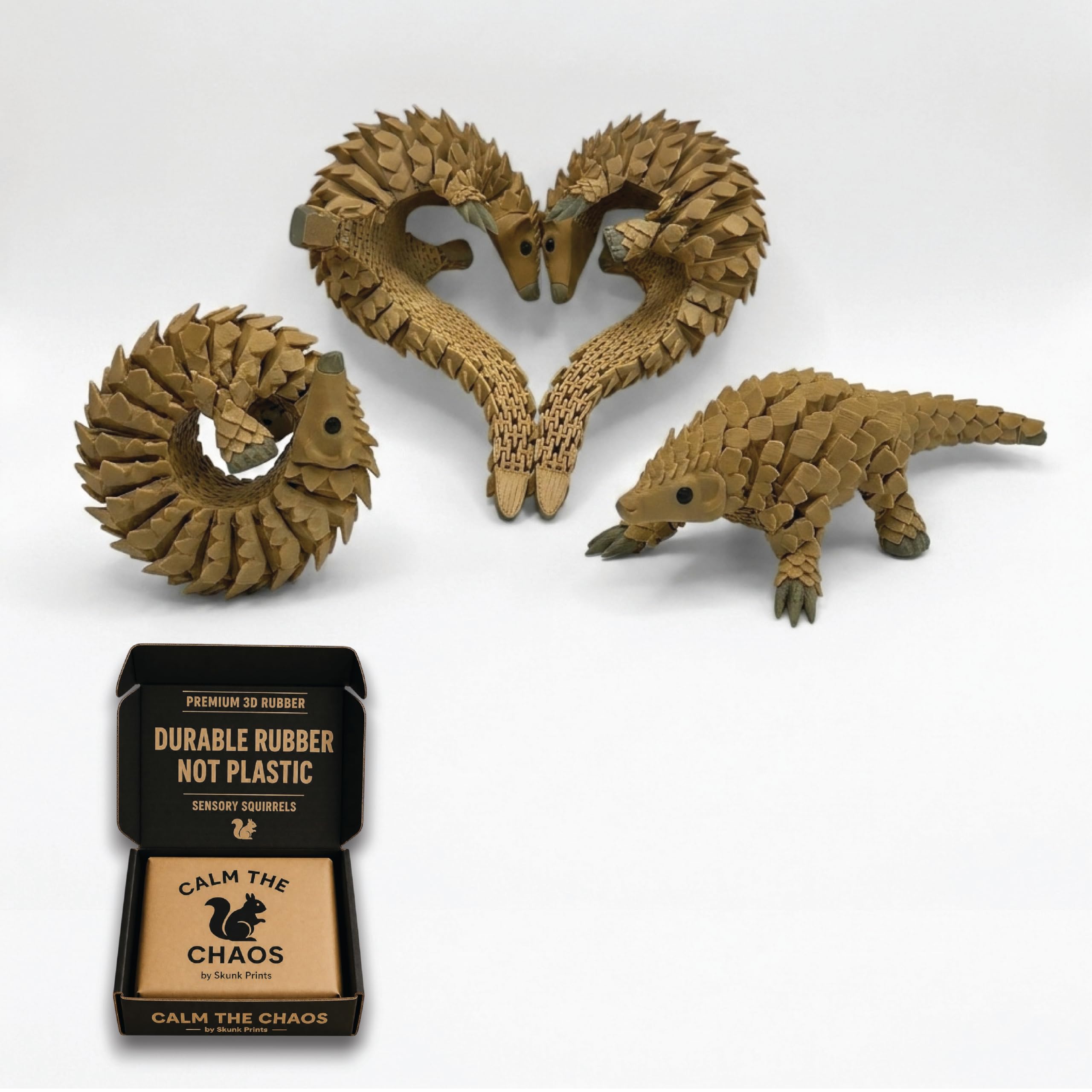 Skunk Prints HyperFlexi™ Articulated Pangolin 3D Printed Sensory Figurine, Premium Linking System (Beige, Regular)