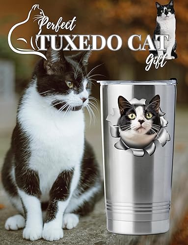 Miniatura 7 de Onebttl Regalos de gato de esmoquin para amantes de los gatos, vaso aislado de 20 onzas con tapa y pajilla, divertidos regalos para papá y mamá para