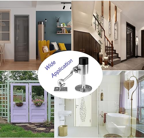 Miniatura 6 de JUZHEN 2 topes de puerta de acero inoxidable con gancho, tope de puerta de seguridad contemporáneo resistente con parachoques de goma que amortigua