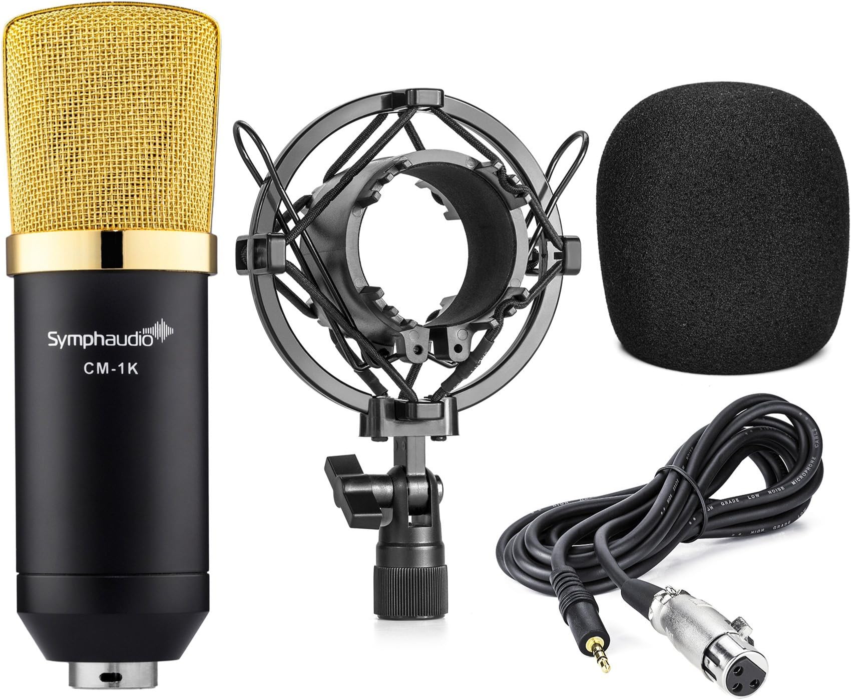 CM-1K Small Diaphragm Condenser Microphone with Included Microphone Sponge / Shock Mount / 3.5mm Cable - Black | Gold
