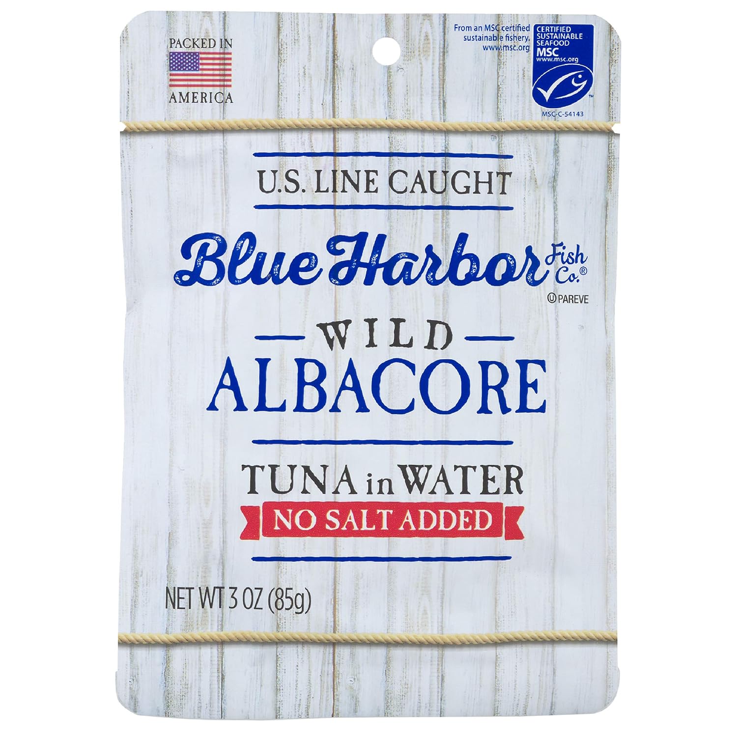 Blue Harbor Fish Co. Wild Albacore Tuna in Water, No Salt Added, Soy Free, Gluten Free & Non-GMO, 3 Ounce (Pack of 12)