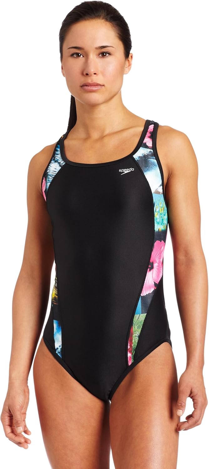 Speedo Womens Flipturns Reversible Mesh Floral Excursion Drop Back Swimsuit : Athletic One Piece Swimsuits : Clothing, Shoes & Jewelry