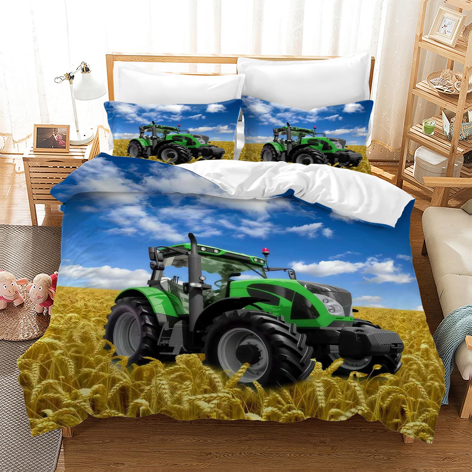 Kids Tractor Double Duvet Cover Set 200x200cm,2 Pillowcases (Tractor D)