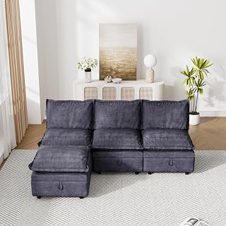 Modular Sectional Sofa with L-Shape Chaise, 80.5" Cloud Sectional Couch with Deep Seat, 3 Seat Modular Sofa Memory Foam, Upholstered Boneless Couches for Living Room, No Assembly Required, Grey Black