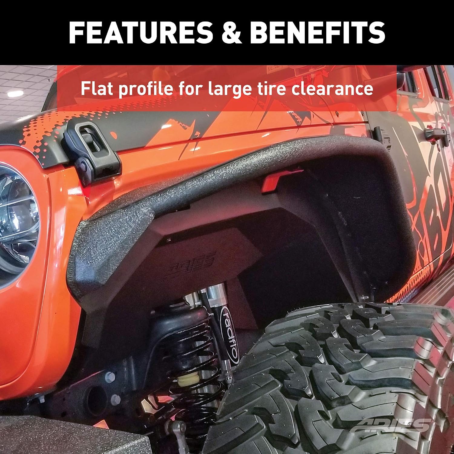 ARIES 1500203 Textured Black Aluminum Front Fender Flares, Fits Select Jeep Wrangler JL, Gladiator JT