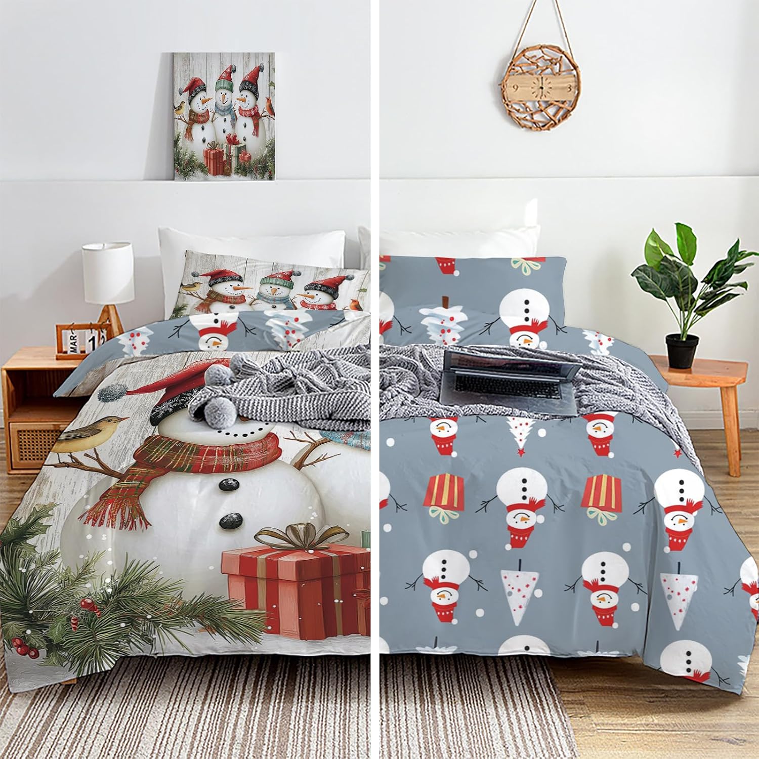 Reversible pine branches Duvet Cover California King Size,3D Printed Holiday Bedding with Retro Christmas Pattern,Double-Sided Soft Microfiber Quilt Cover with Zipper Closure and Corner Ties
