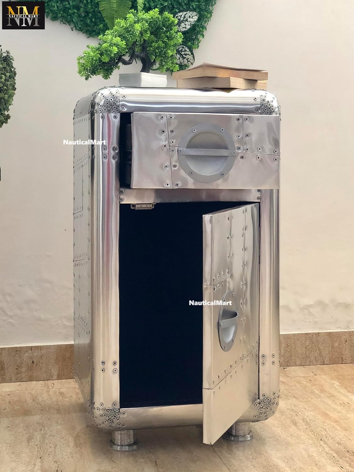 NauticalMart Aviator Side Table with Door and Drawer