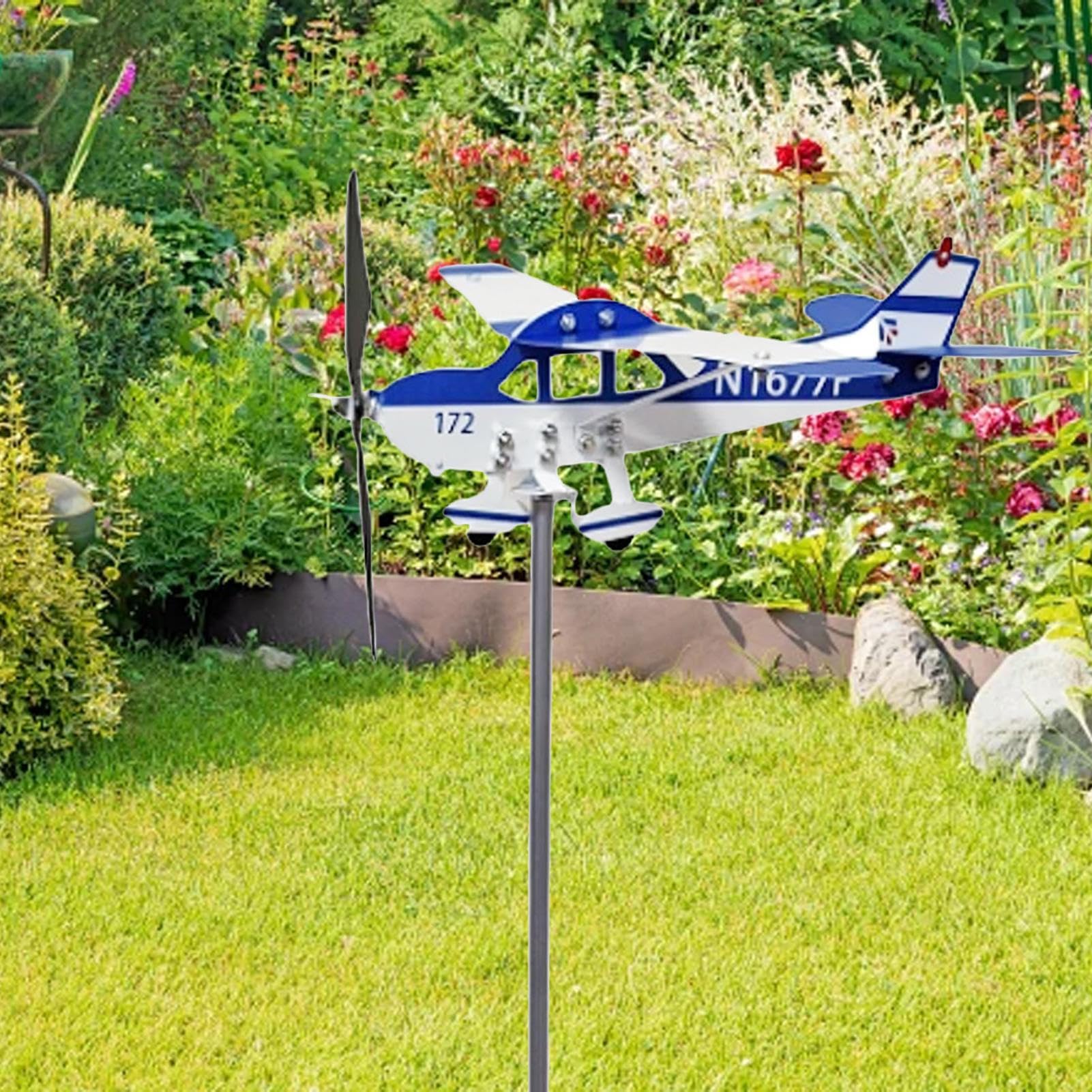 Girouette Avion Jardin Extérieur [Bleu] Girouette d'avion en Métal pour Décoration De Jardin, Toit, Terrasse, Pelouse