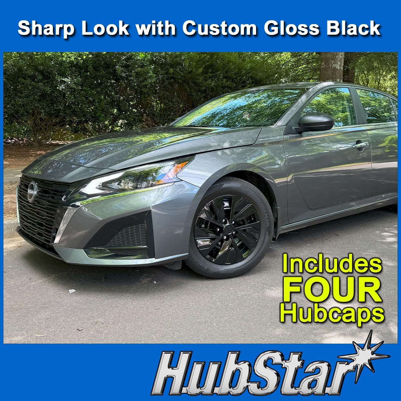 Hubcaps Fits Nissan Altima 2019-2023, Premium Replica 16-inch Replacement, Gloss Black, 4 Pieces