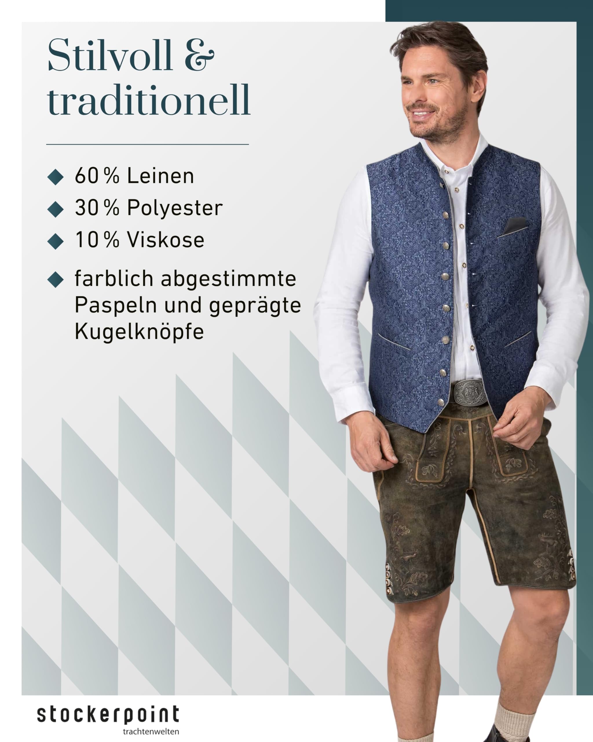 Stockerpoint Herren Trachtenweste Edward I Größe 46-60 I Traditionelle & hochwertige Weste mit verstellbarem Riegel I Perfekt für Trachten & Festlichkeiten