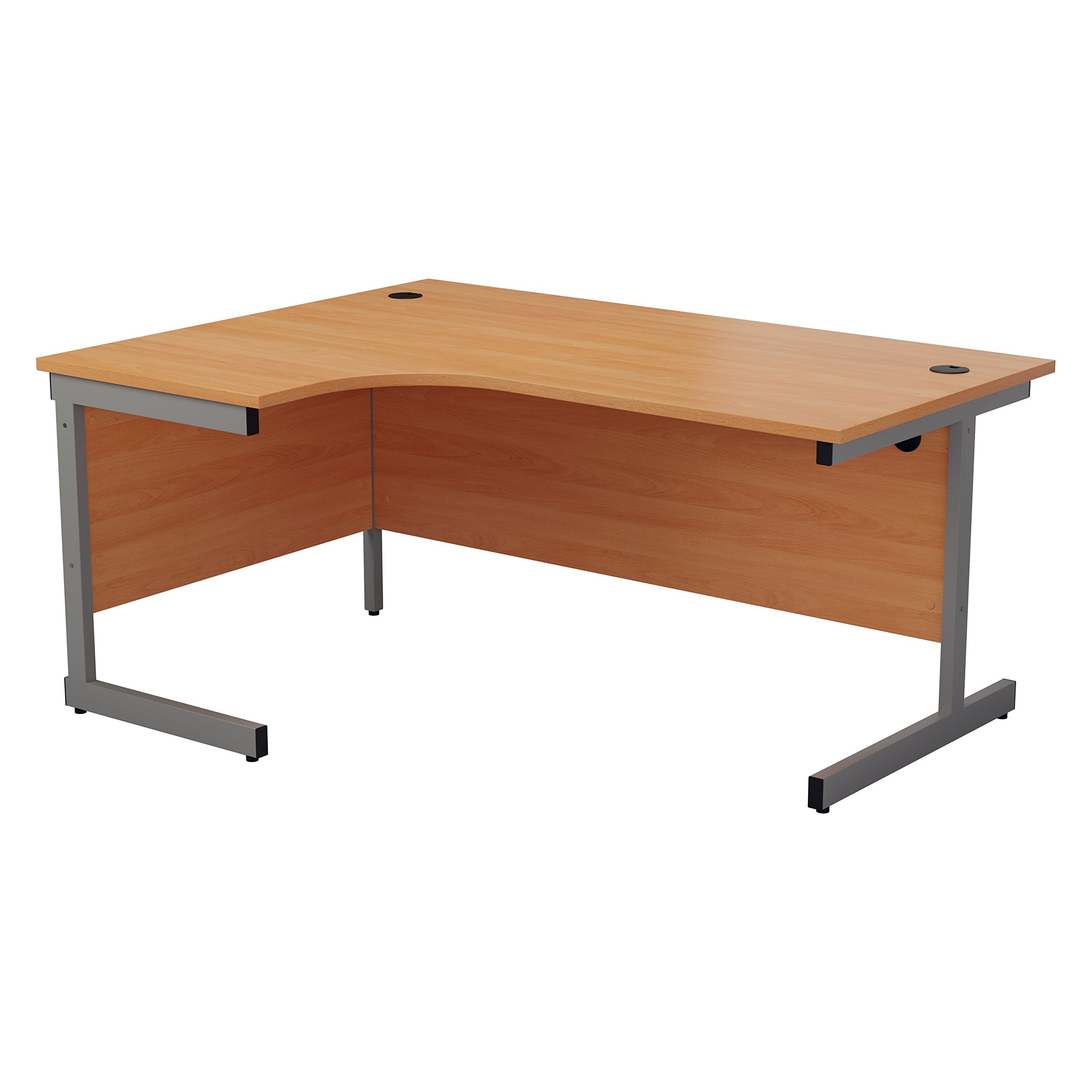 Office Hippo Heavy Duty Corner Desk, Strong & Reliable Workstation, Integrated Cable Ports, PC Desk For Office or Home - Beech Top / Silver Frame