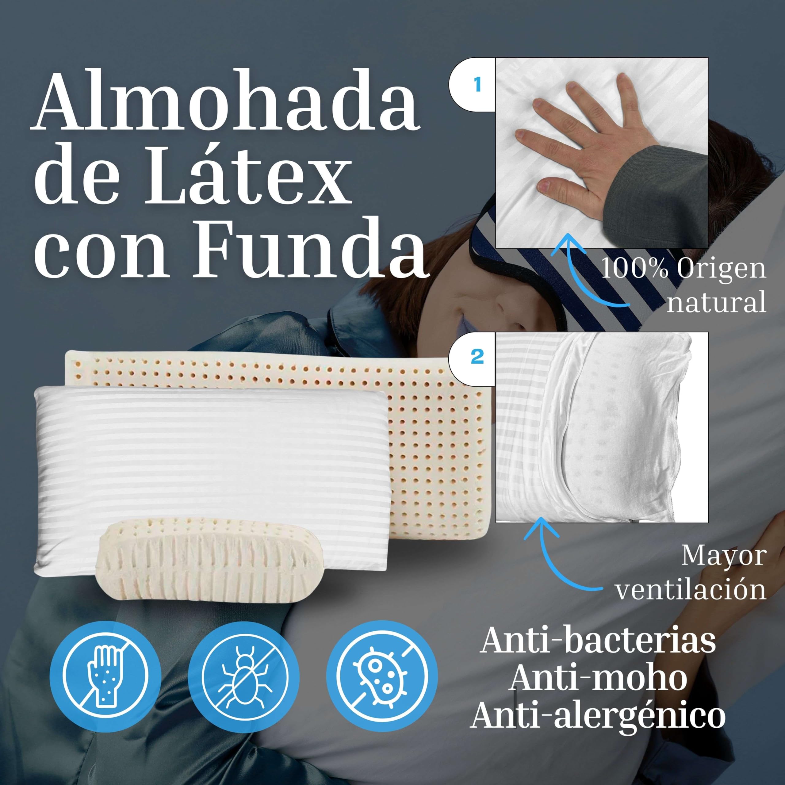 Miroytengo Almohada de Látex Perforada con Funda 70 cm