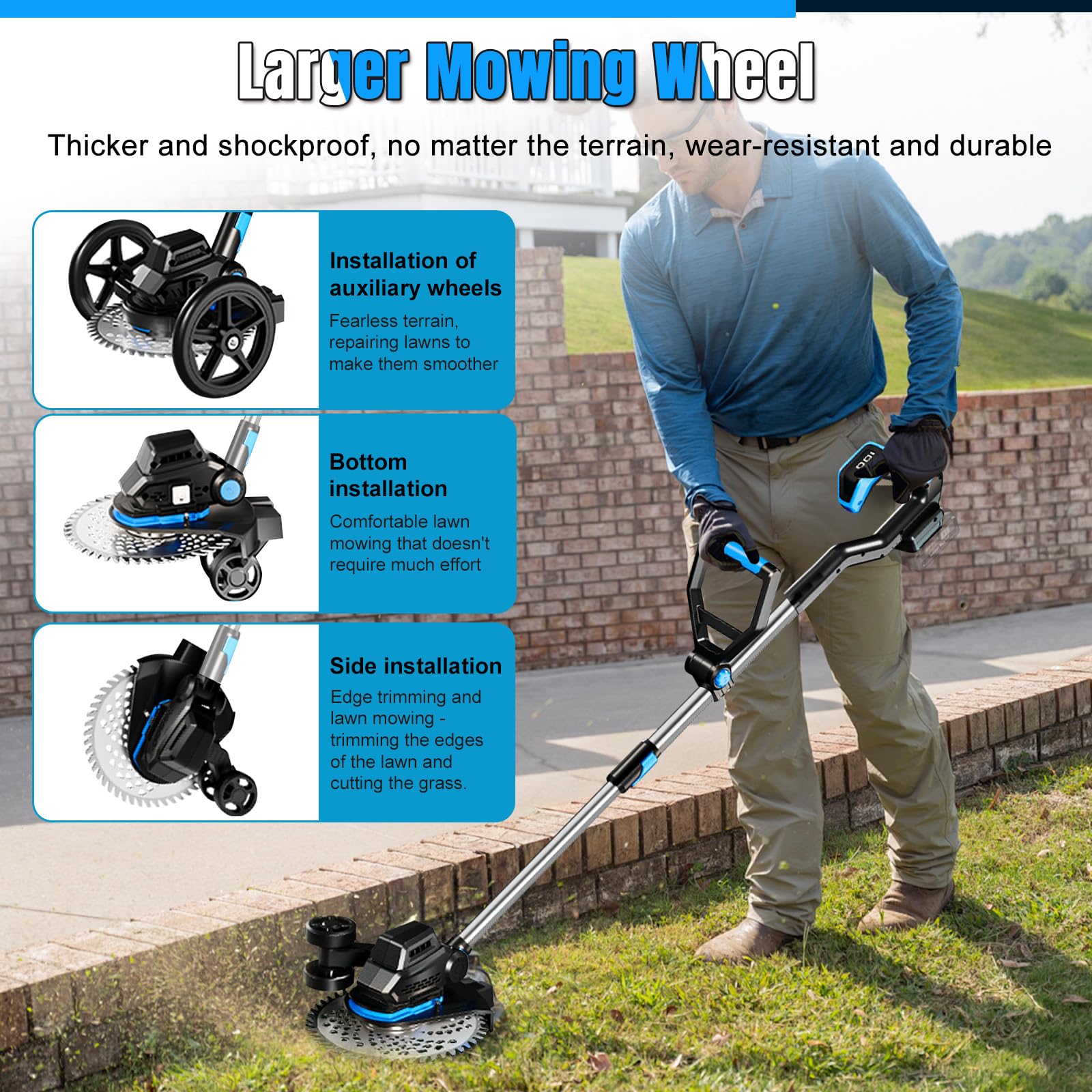 Desbrozadora a batería con indicador y Rueda para Makita 18V (sin bateríe) | Cortabordes eléctrico, sin escobillas, extensible, cabezal giratorio 90° y mango giratorio 90°, para jardín y césped