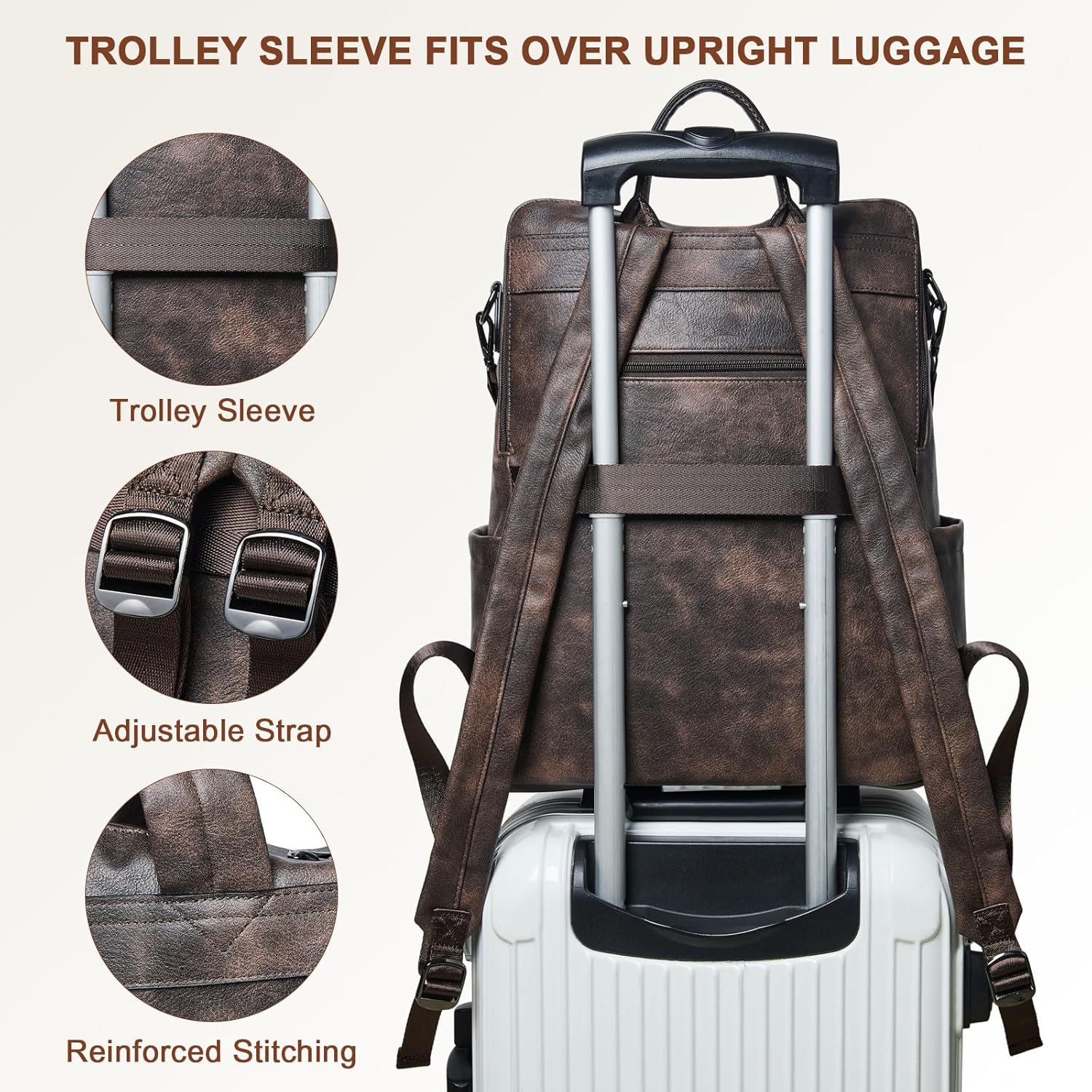 Shrrie Laptop Backpack for Women 15.6 inch,Travel Leather Backpack Purse Nurse Teacher Carry on Backpack Computer Bag,Professional Water-Resistant College Business Work Casual Daypack,Two-toned Coffee - Image 4