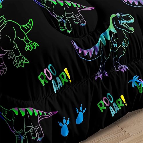 Miniatura 4 de Juego completo de ropa de cama de dinosaurio de 3 piezas, edredón de dinosaurios, 2 fundas de almohada de dinosaurio