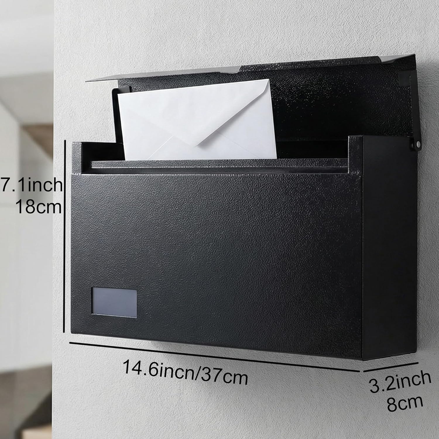 Outdoor Wall-Mounted Mail Box Large Capacity Post Letter Mail Box Newspaper Box with Viewing Window (14.5" x 3.2" x 7.1" Black)