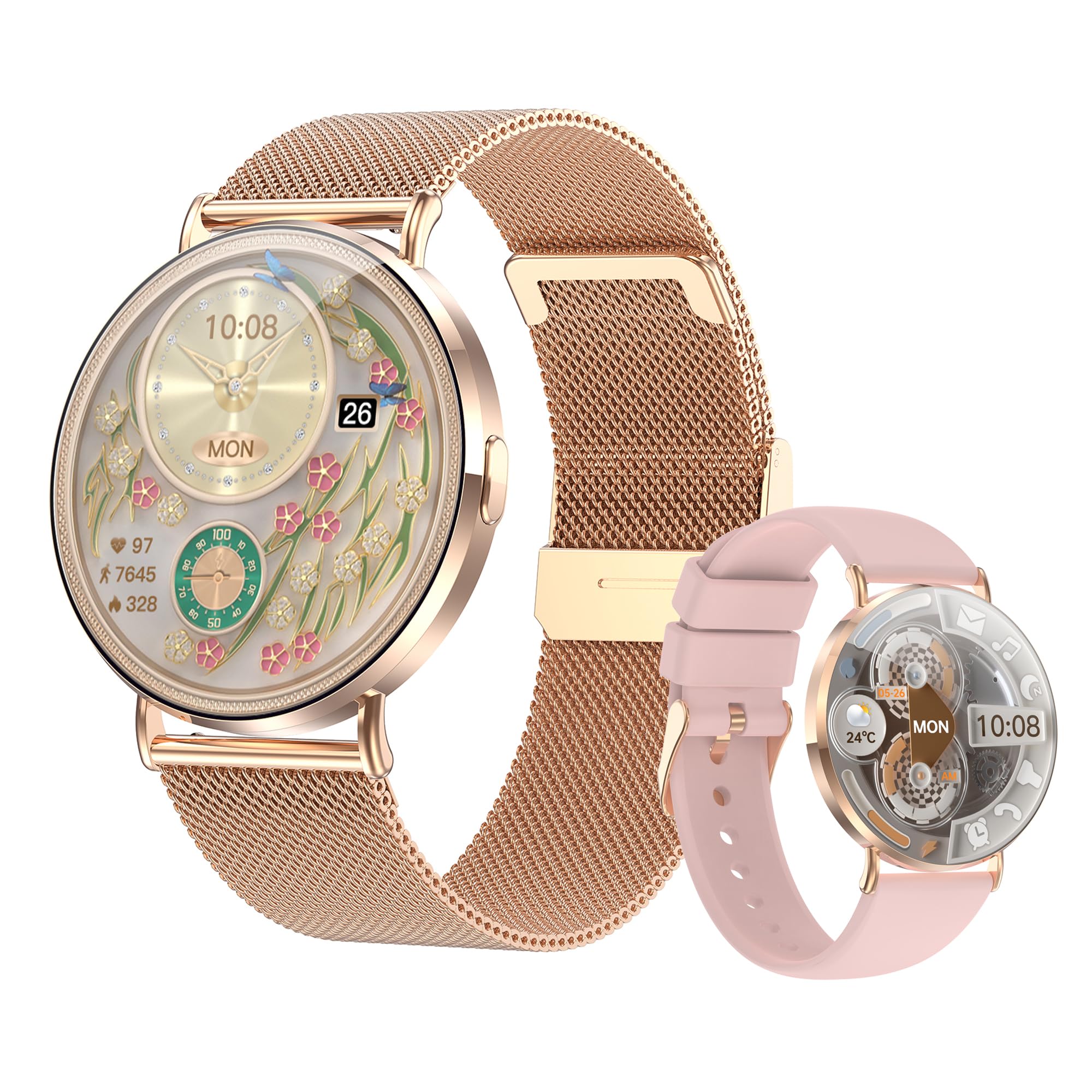 Ultra-Slim Smart Watches for Women(Call/2 Bands/All Metal), 1.32