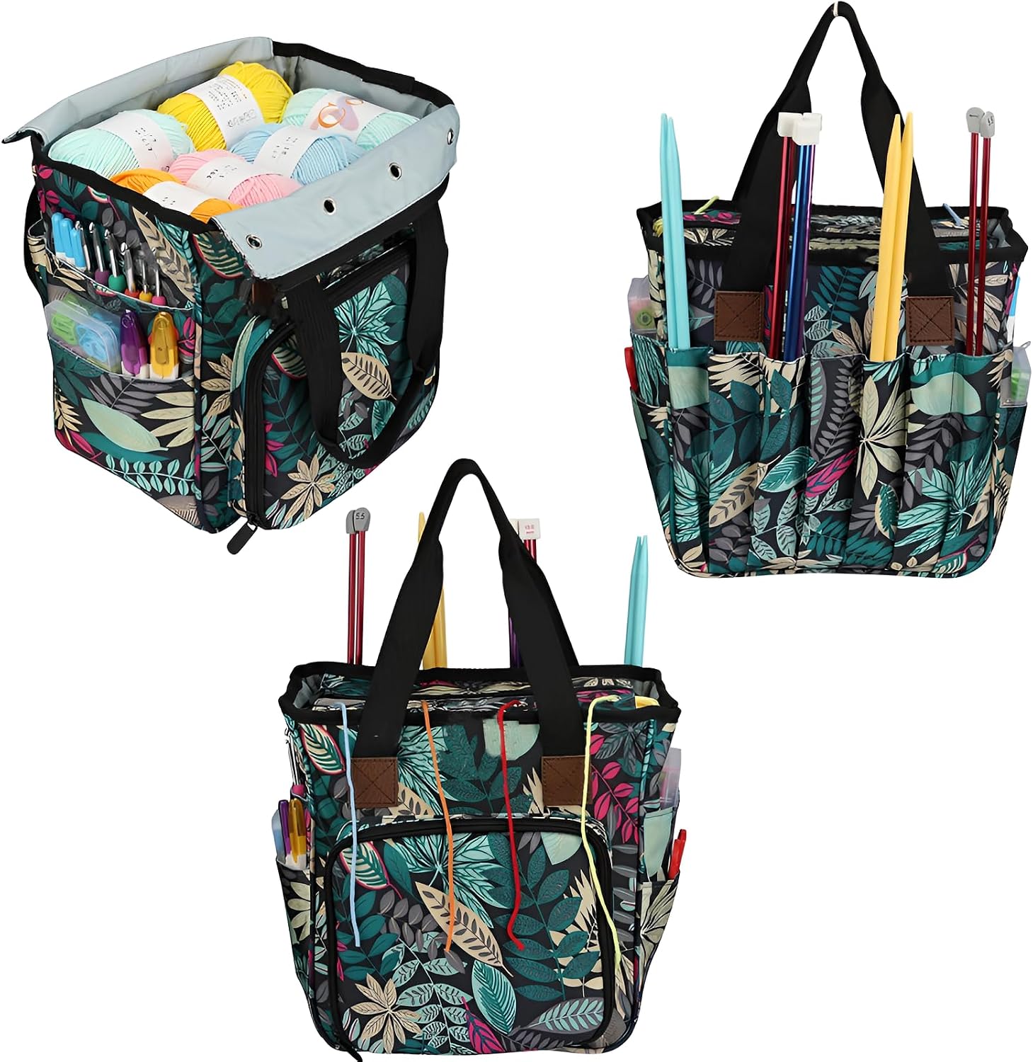ACNTENY Yarn Storage Tote, Large Crochet Organizer with Shoulder Strap image 5