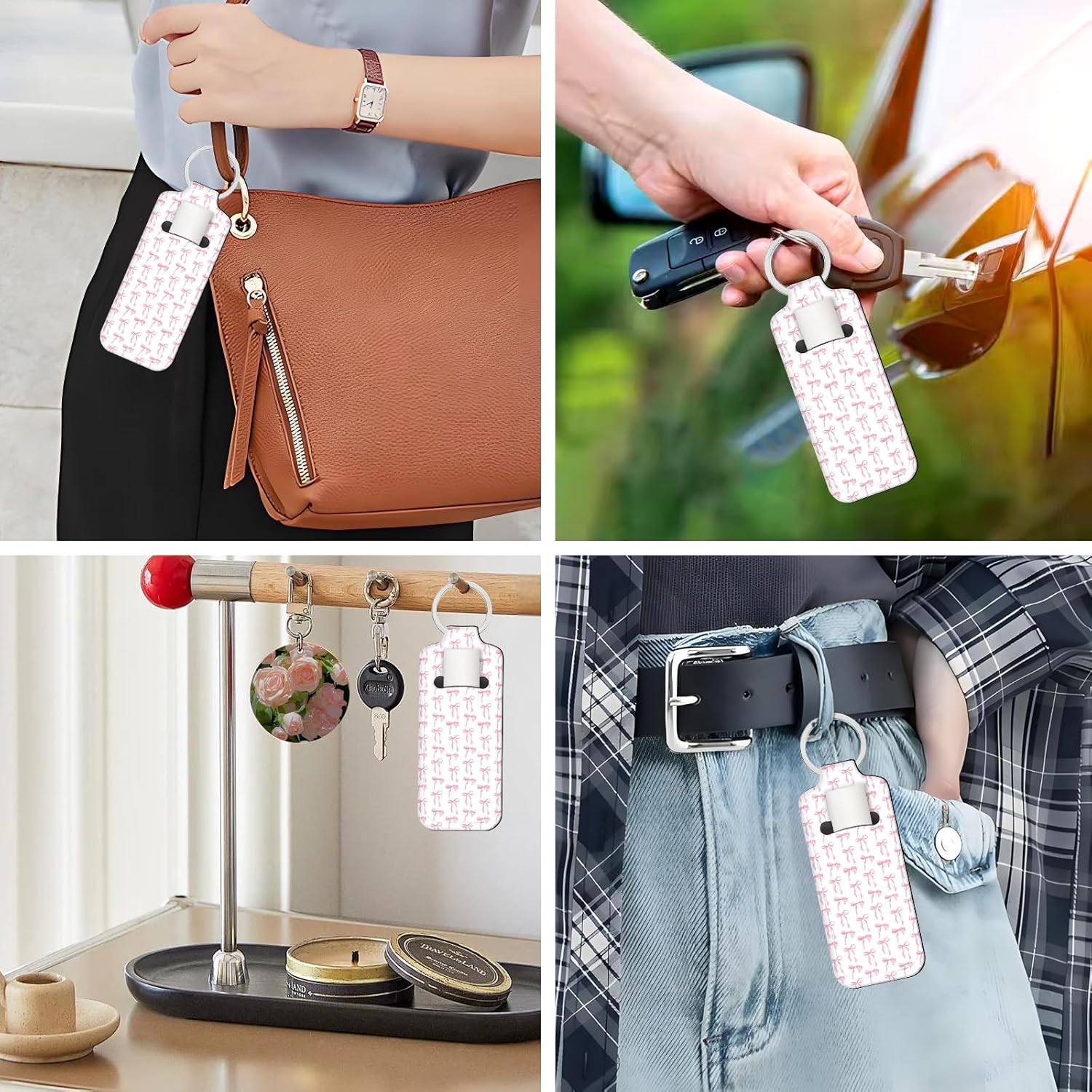 Personalized Chapstick Holder Keychain, Fashion Chapstick Sleeve, Cute Lipstick Pouch Makeup Travel Accessories for Women(Pink Bows) - Image 2