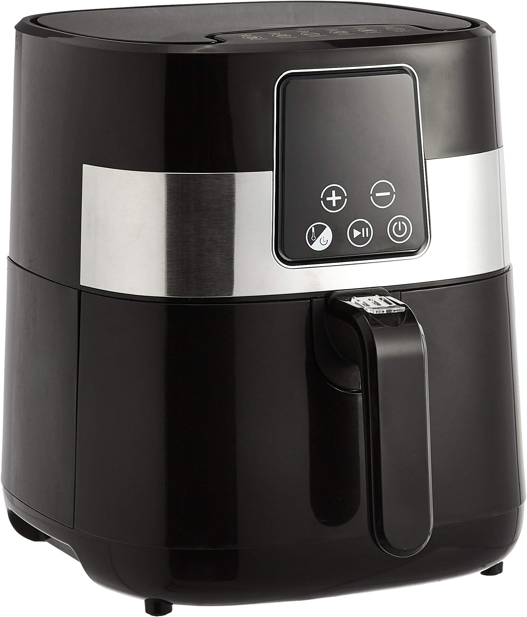 Amazon Basics 3.2 Quart 6-In-1 Digital Air Fryer with Non-Stick Basket, Timer, Auto Shut-Off, Touch Screen, 1400W, 180-400°F Temperature Range, Black/Silver