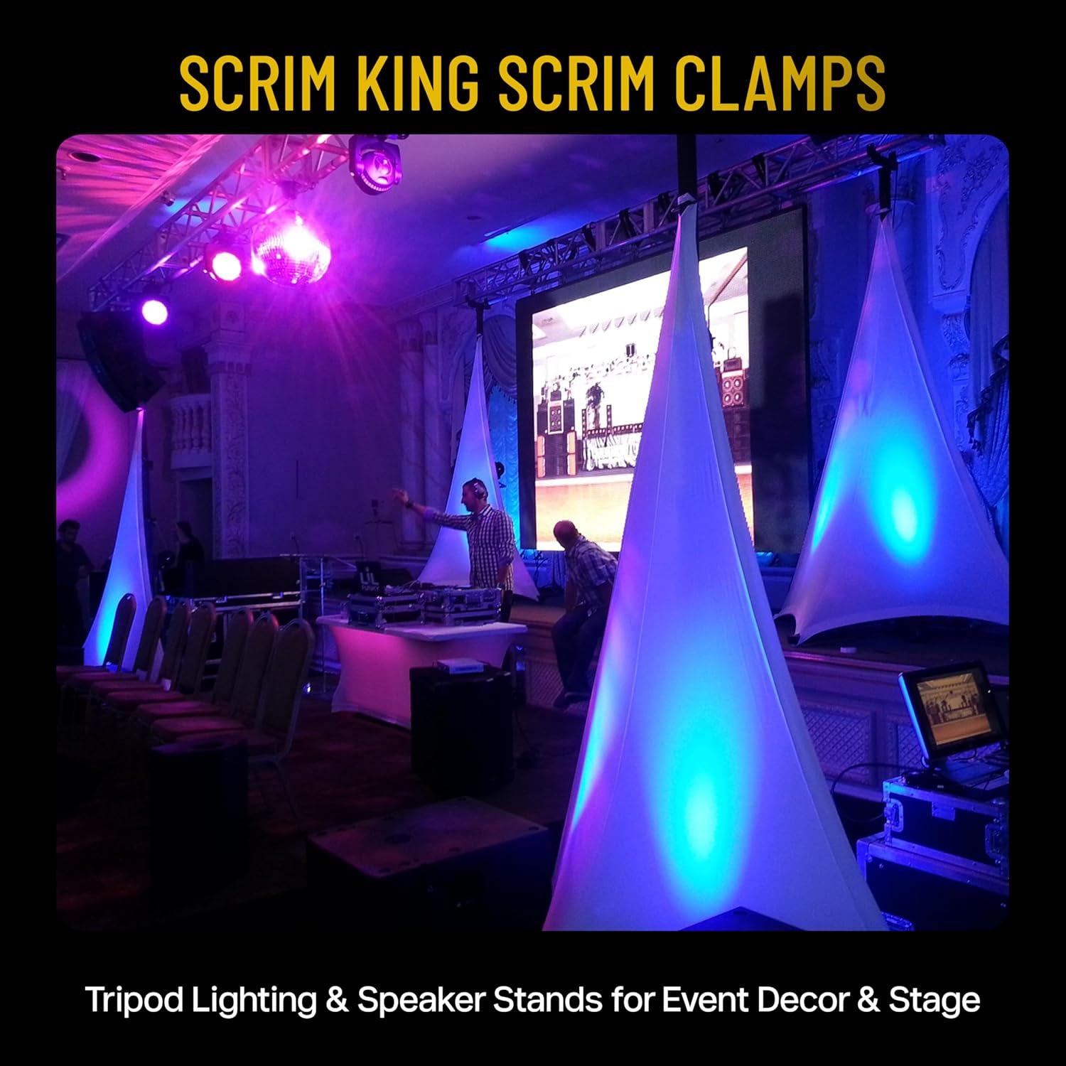 Universal Scrim Clamp Compatible with Tripod Lighting & Speaker Stands for Event Decor & Stage Use - Durable Strong Grip Setup, Easy Install & Lightweight Accessory - Black - Pack of 4