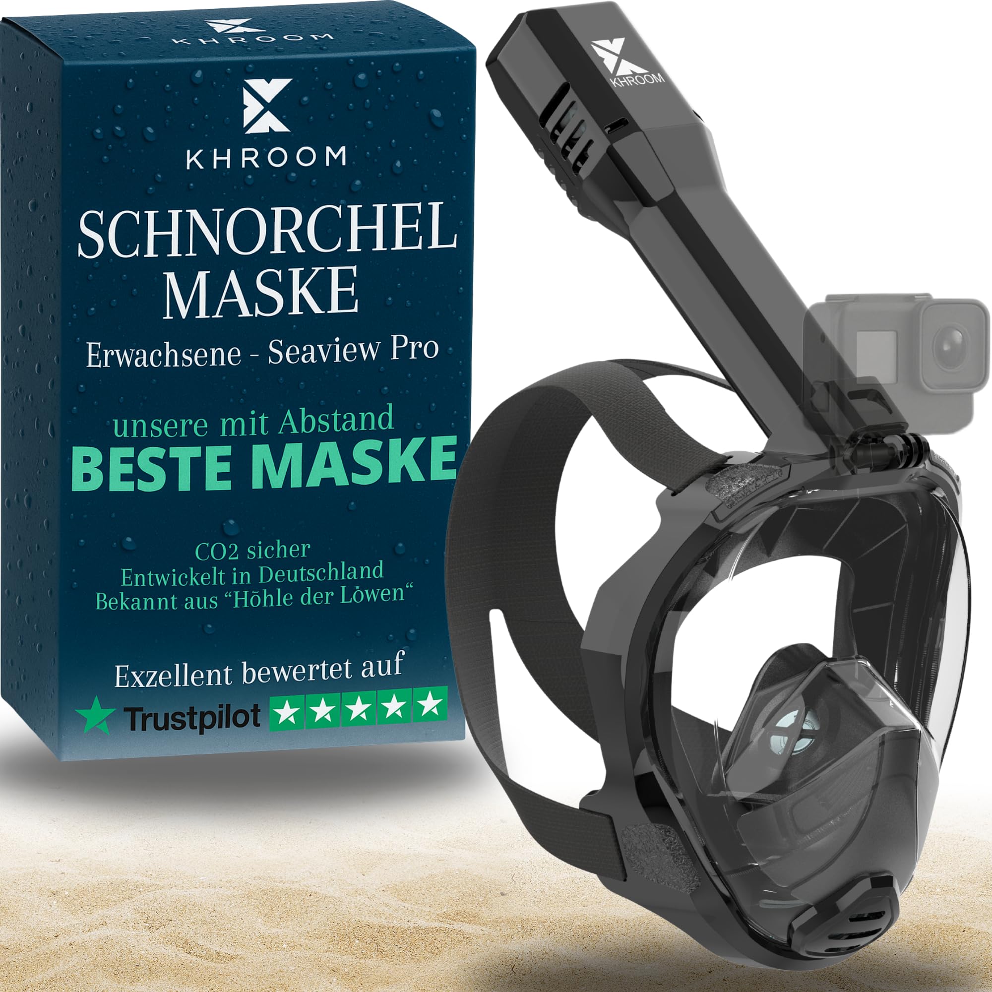 Khroom Schnorchelmaske für Erwachsene Seaview Pro, CO2 sicher