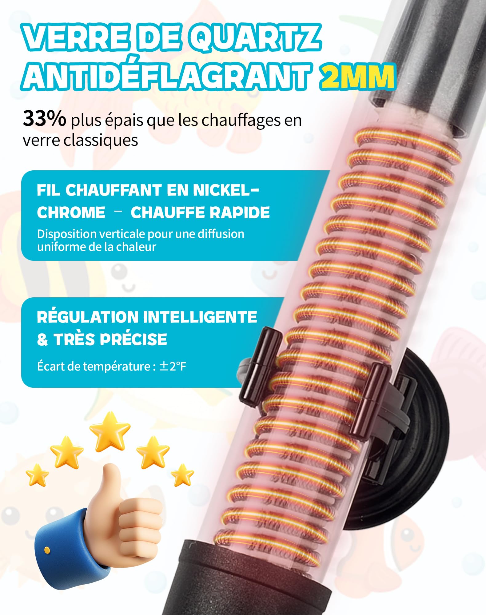 Chauffage Aquarium 25W pour 10L 20L 30L Chauffage pour Aquarium avec réglage 20–34°C