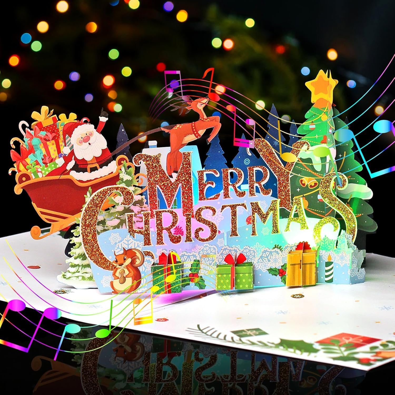 Merry Christmas Cards, Light Music Christmas Card, 3D Pop Up Xmas Card