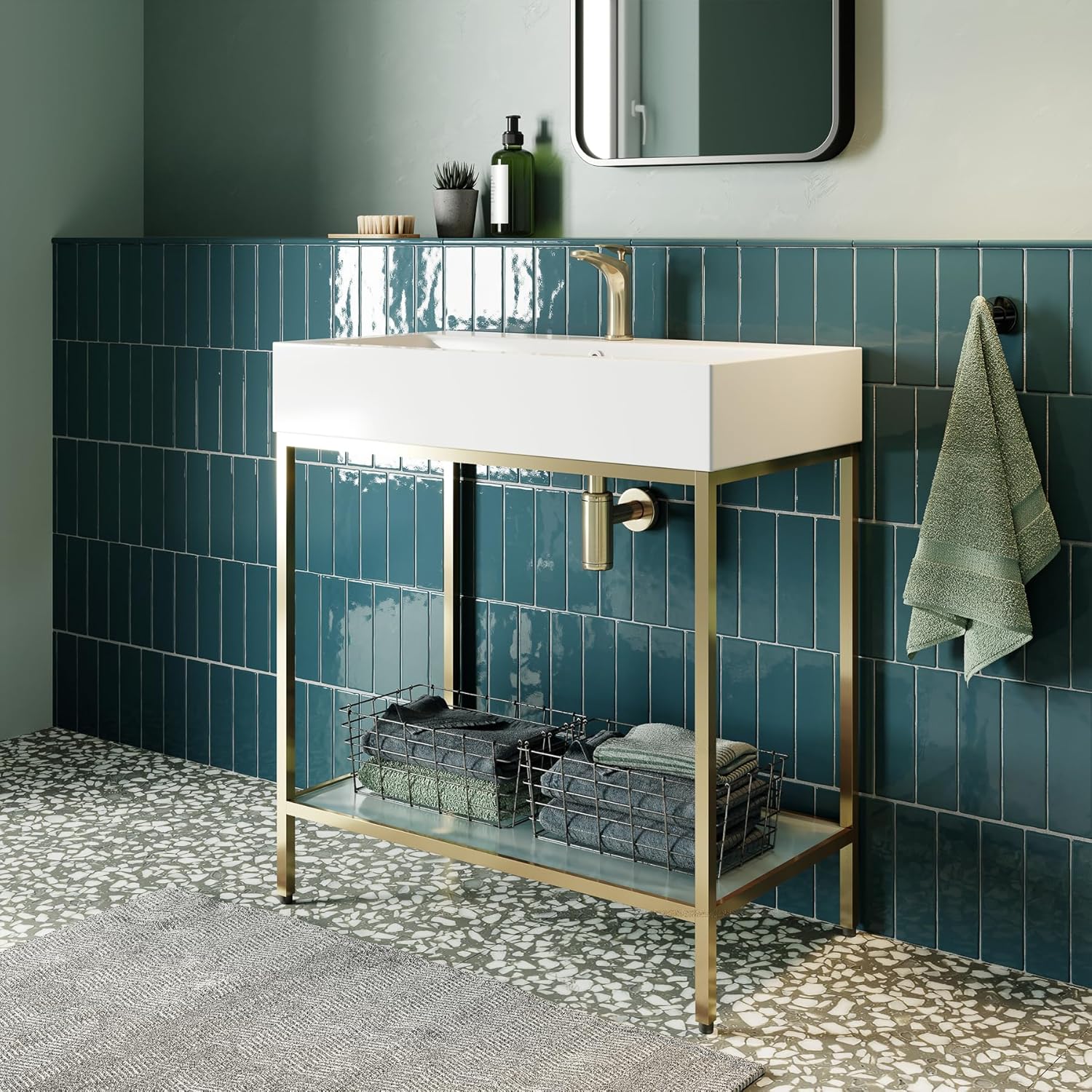 Swiss Madison Pierre 32 Single, Freestanding, Open Shelf, Gold Metal Frame Bathroom Vanity