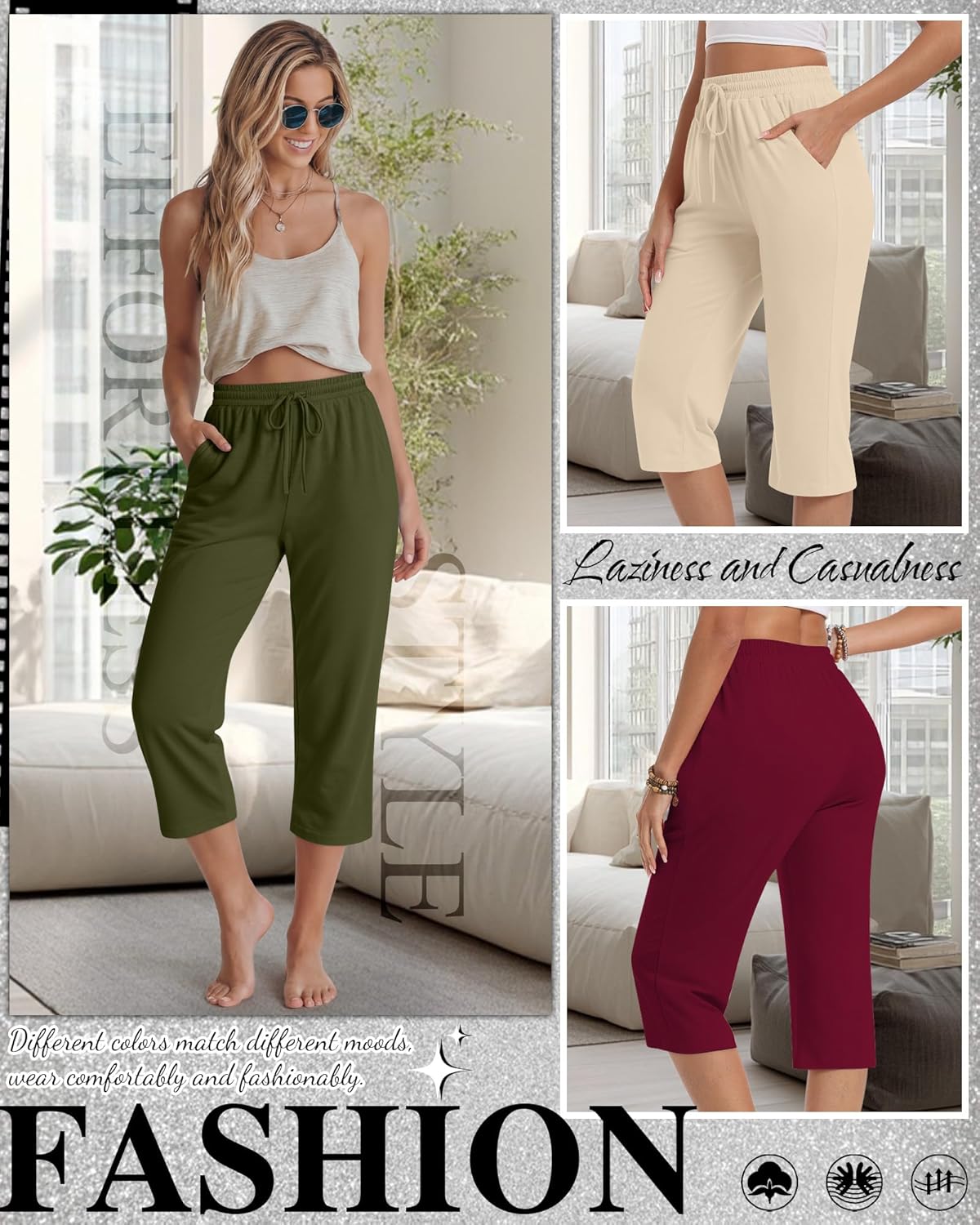 Neer 4 Pack Women's Capri Pants Wide Leg Yoga Capri Sweatpants Drawstring Summer Lounge Loose Fit Cropped Pants with Pockets - Image 6