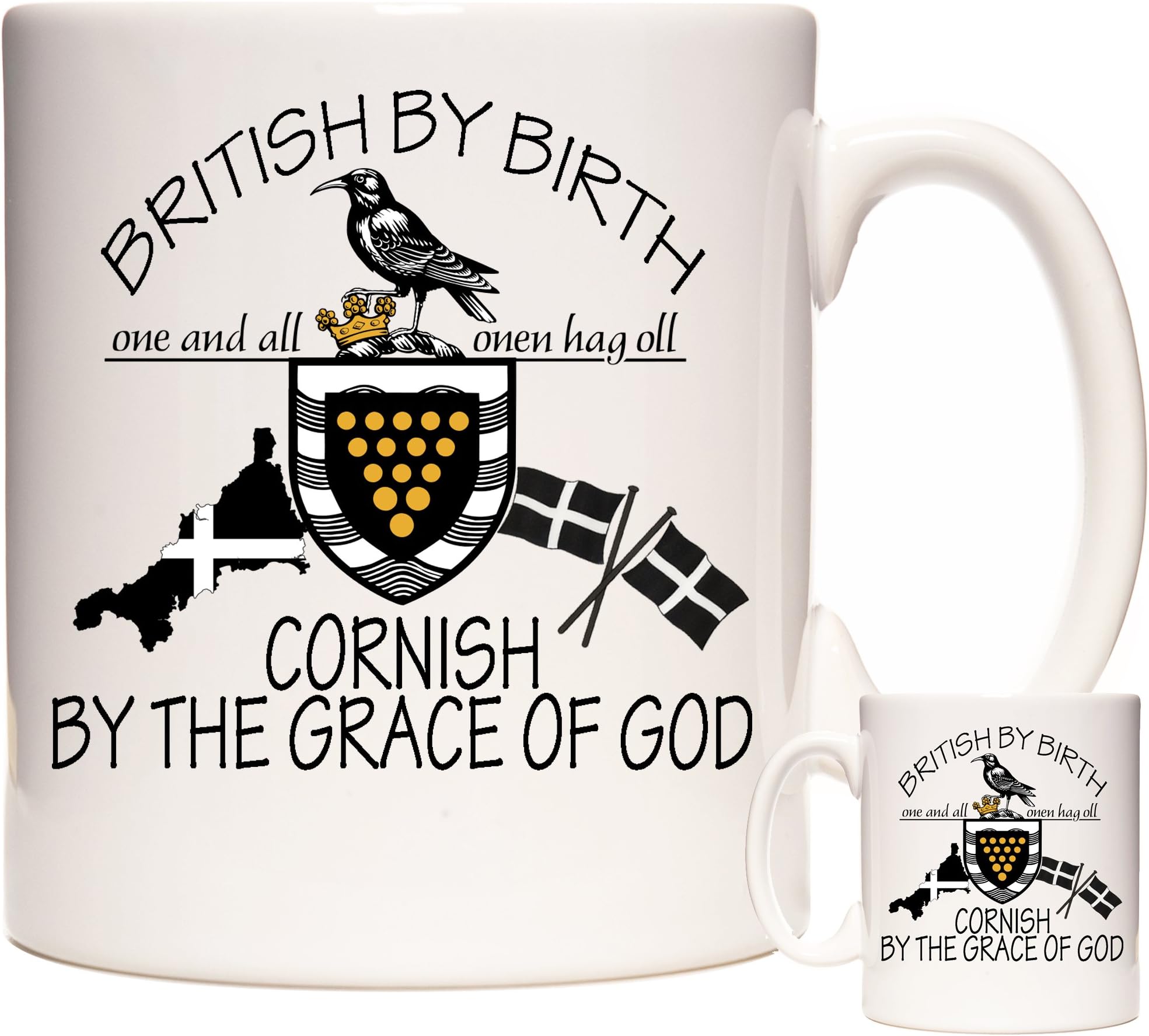 British by Birth - Cornish by The Grace of God, Ceramic Patriotic English Tea/Coffee Mug Cornwall Gift. Matching Cornwall Gifts Available