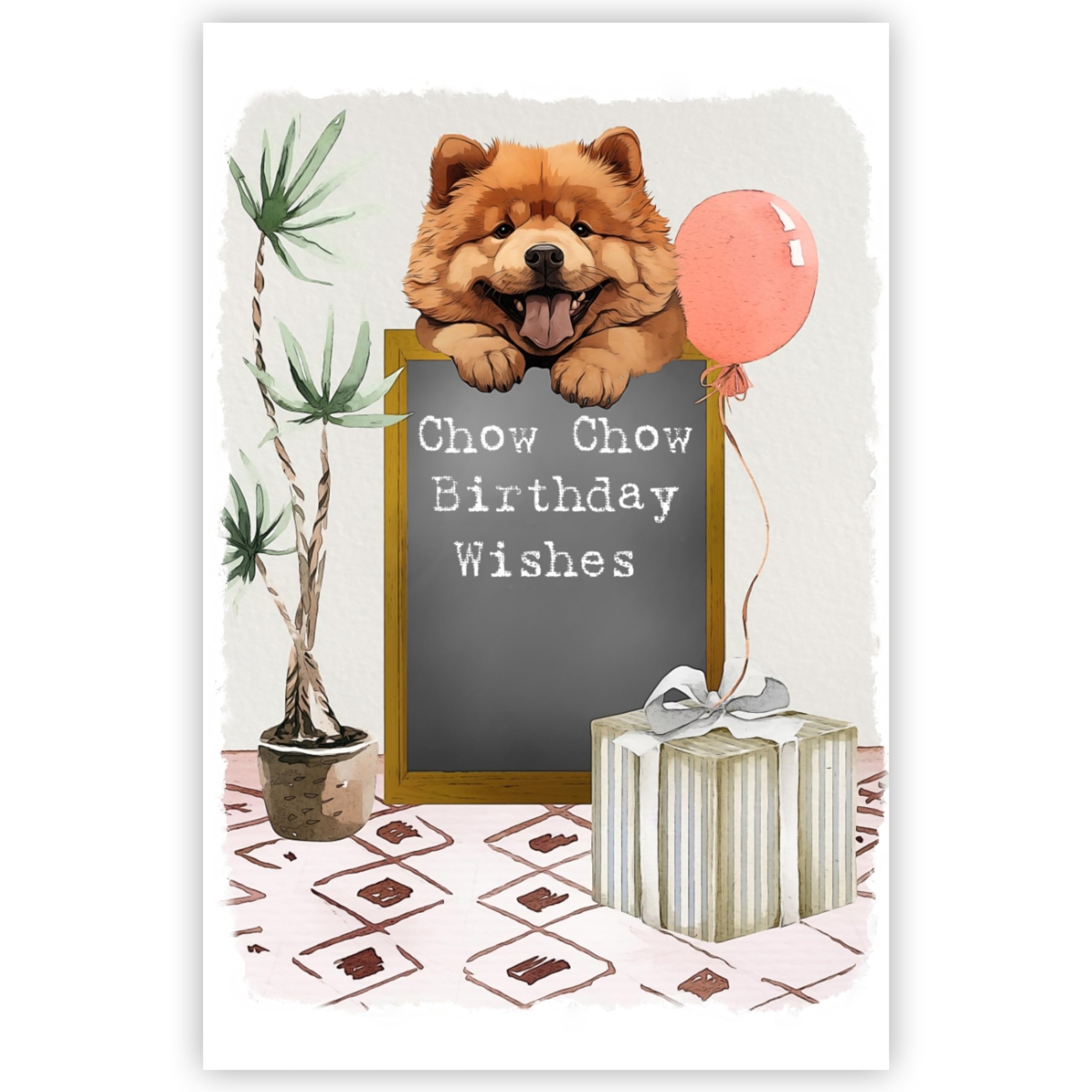 Chow Chow Dog Birthday Greetings Card, Large Size 5.8" x 8.3".