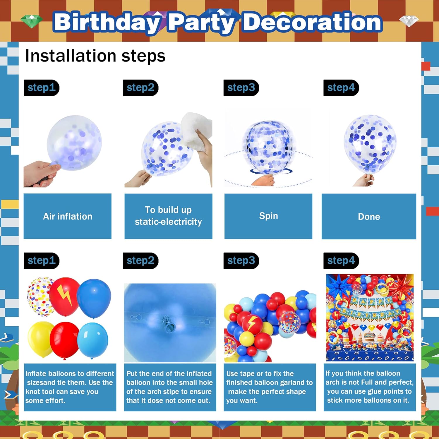 86Pcs Speed Lightning Theme Birthday Party Decorations Set, Blue and Red Balloon Arch Kit with Large Tablecloth and Foil Star Balloons, Game Room Decor - Image 8