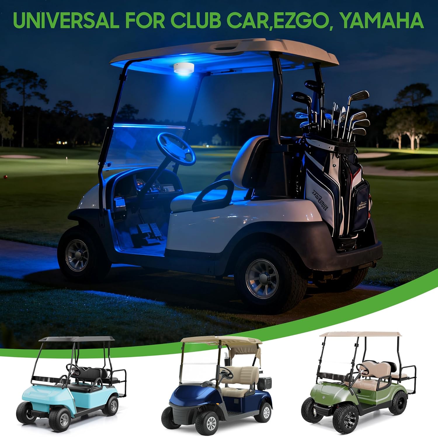 10L0L Universal Golf Cart Dome Light for EZGO Club Car Yamaha UTV, Wireless Lighting USB Rechargeable L E D Touch Car Dome Light Can Stick Anywhere, Great Golf Gifts (White) (2, RGB White)