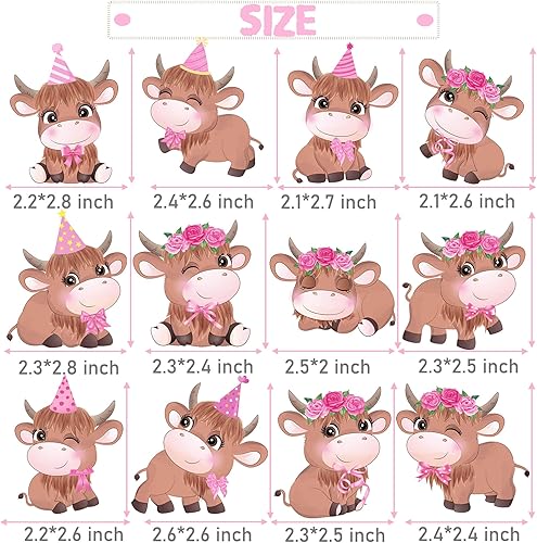 Miniatura 3 de Decoraciones de cumpleaños de vaca de las tierras altas, 24 piezas de decoración de cupcakes de vaca de las tierras altas, decoración de fiesta de