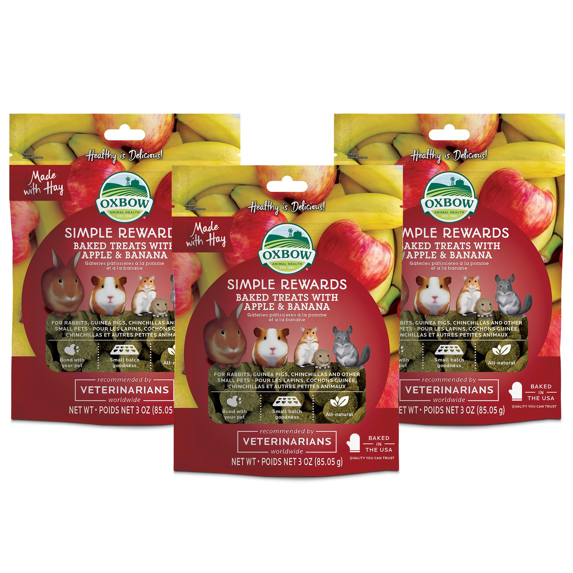 Oxbow Simple Rewards Small Pet Treats, Apple & Banana Flavor, 3oz,Pack of 3