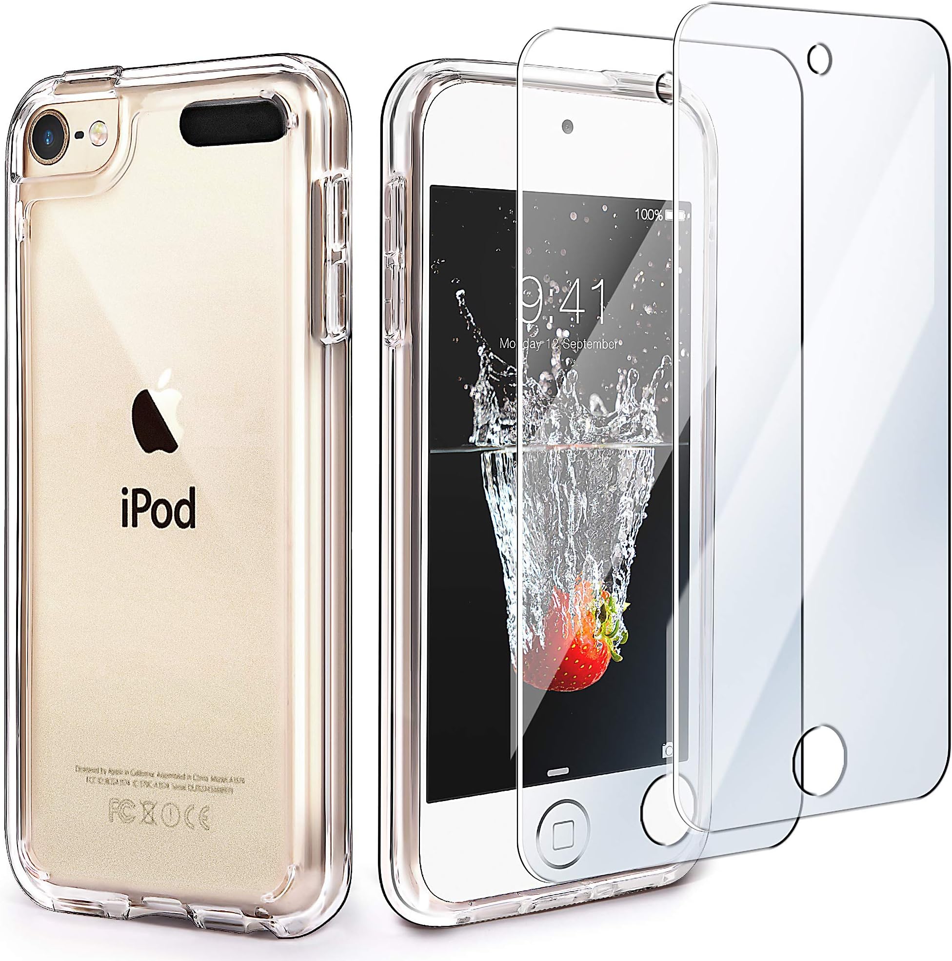 IDWELL iPod Touch 7 Case, Touch 6/5 Case With 2 Screen Protectors, Slim Soft TPU Bumper Hard Cover for iPod Touch 5/6/7th Generation (Latest Model, 2019 Released), HD Clear